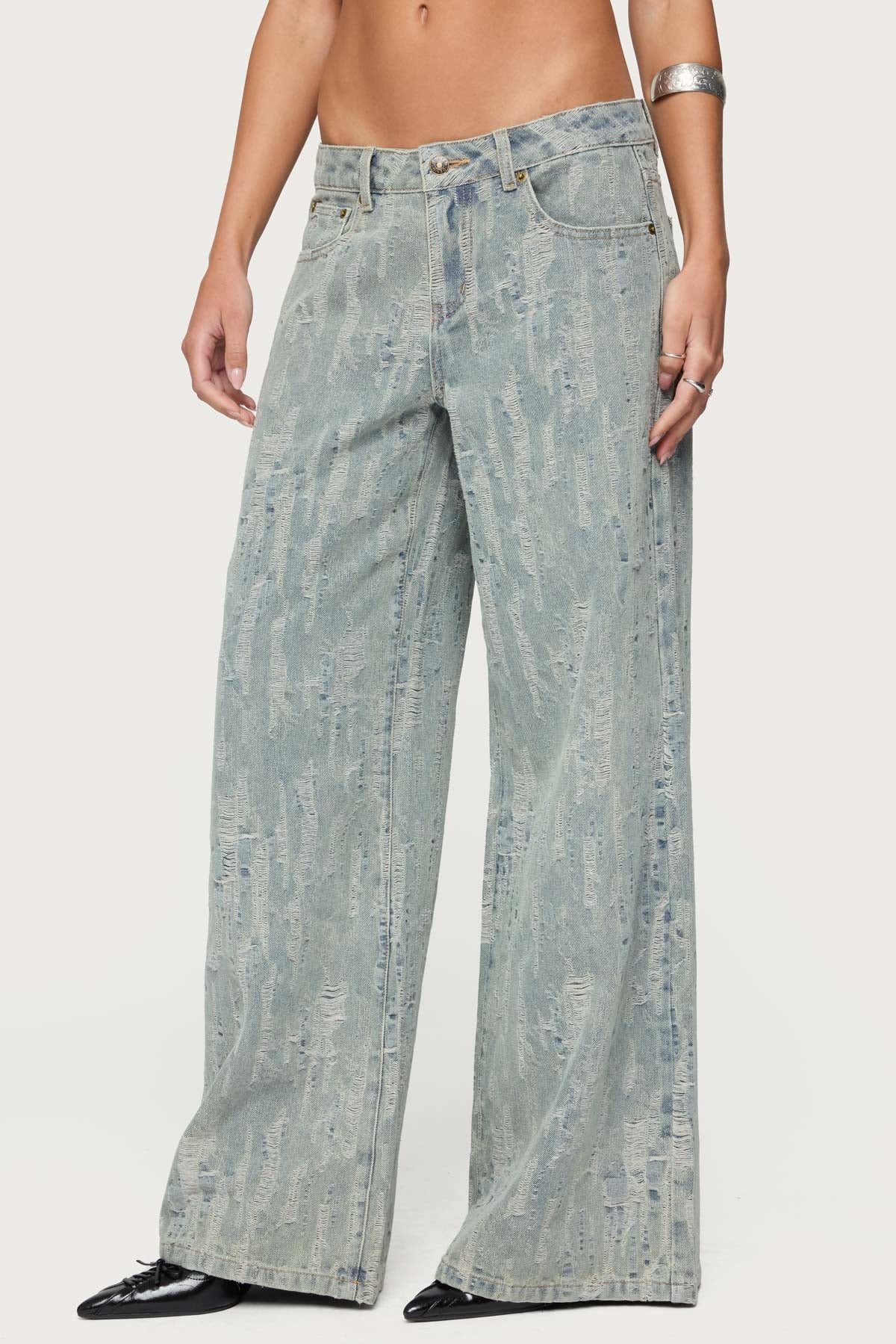 Blaze Distressed Low Rise Baggy Jeans-Milans Time