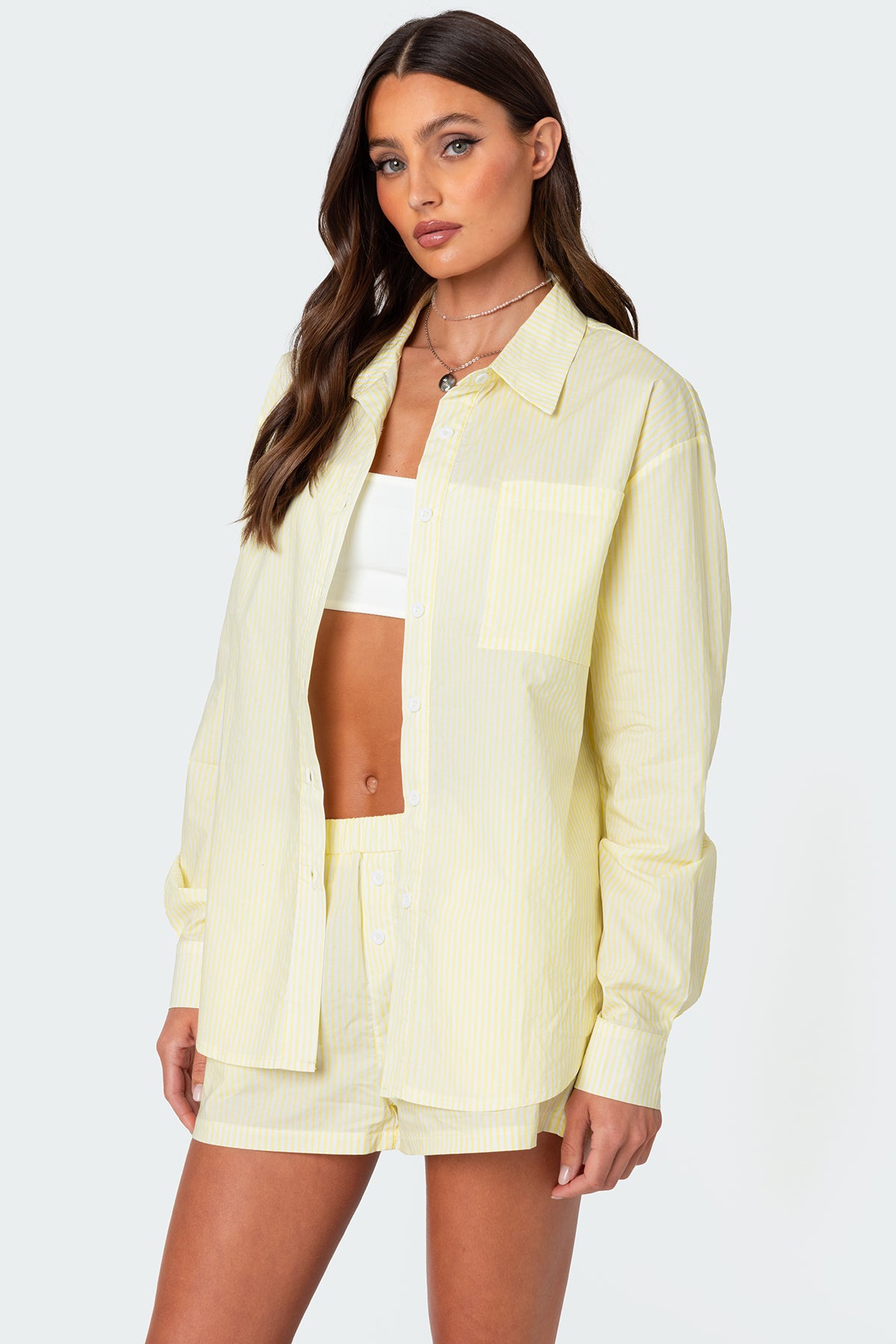 Oversized Pinstripe Button Up Shirt-Milans Time