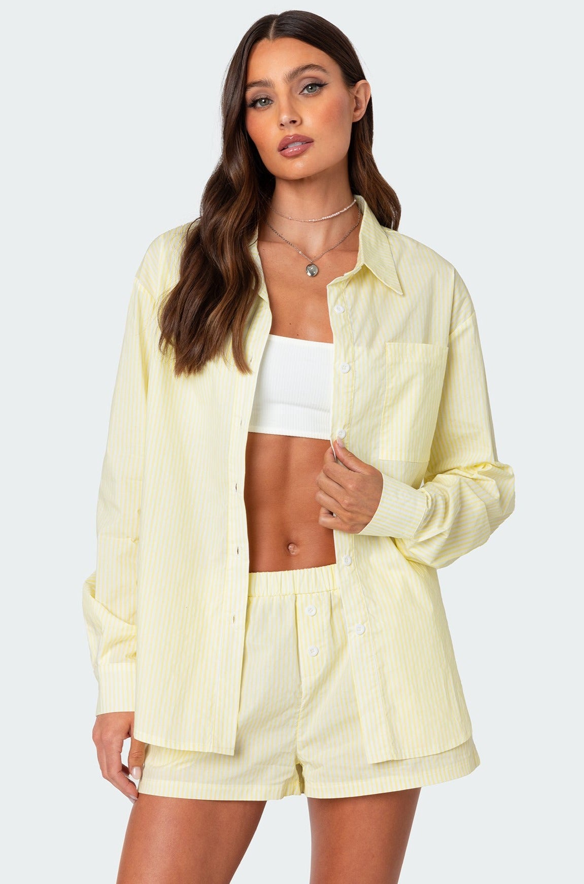 Oversized Pinstripe Button Up Shirt-Milans Time