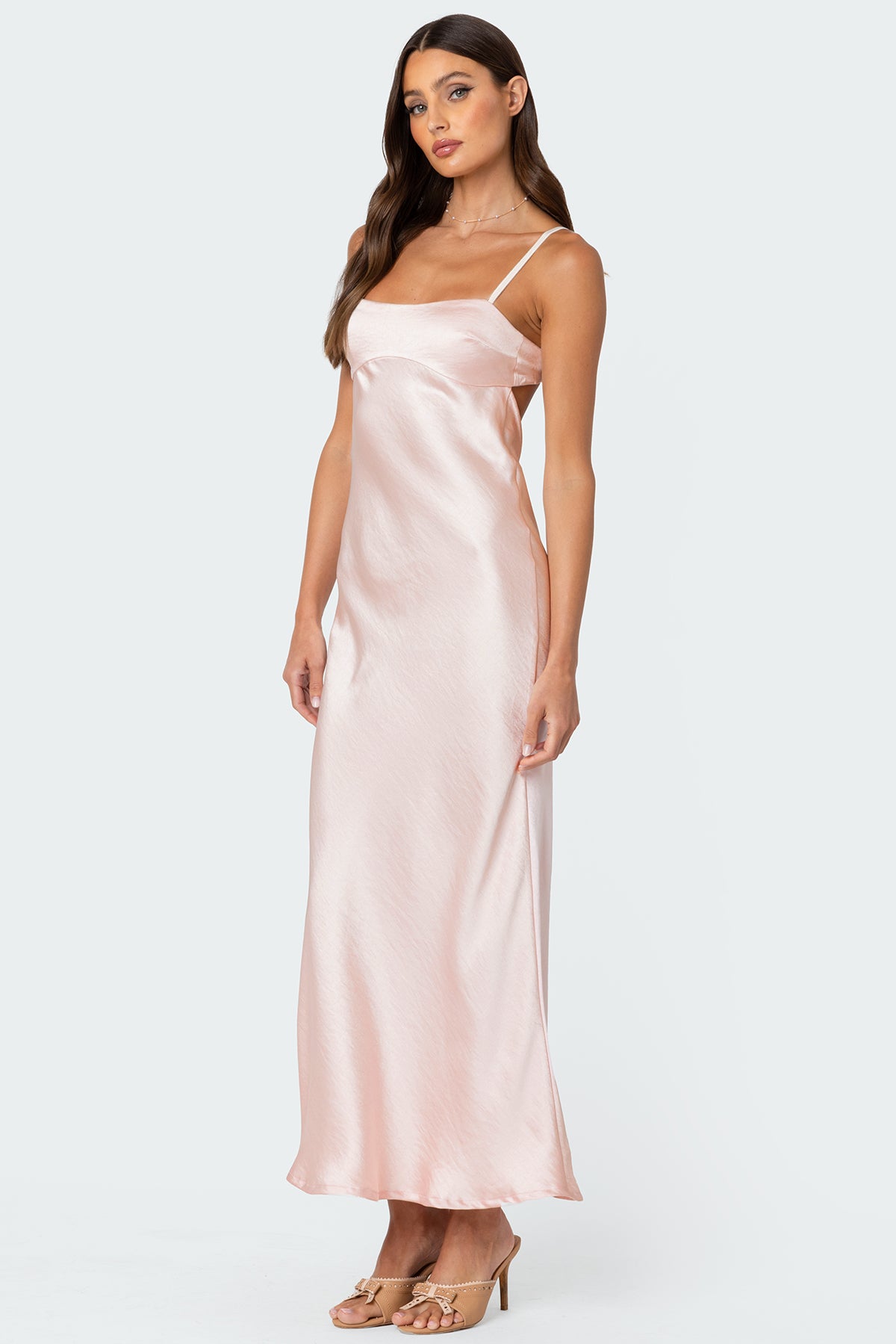 Vienna Open Back Satin Effect Maxi Dress-Milans Time