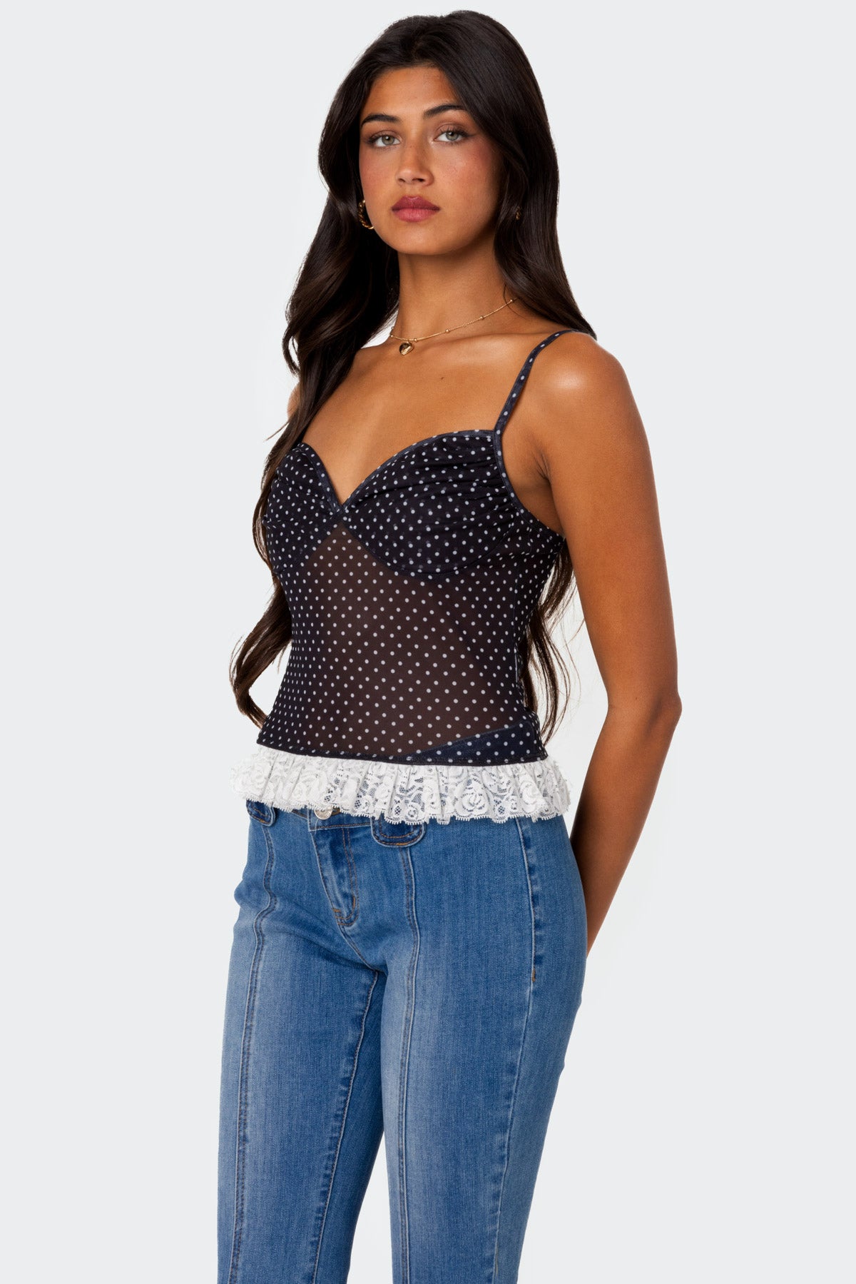 Polka Dot Cupped Mesh Top-Milans Time