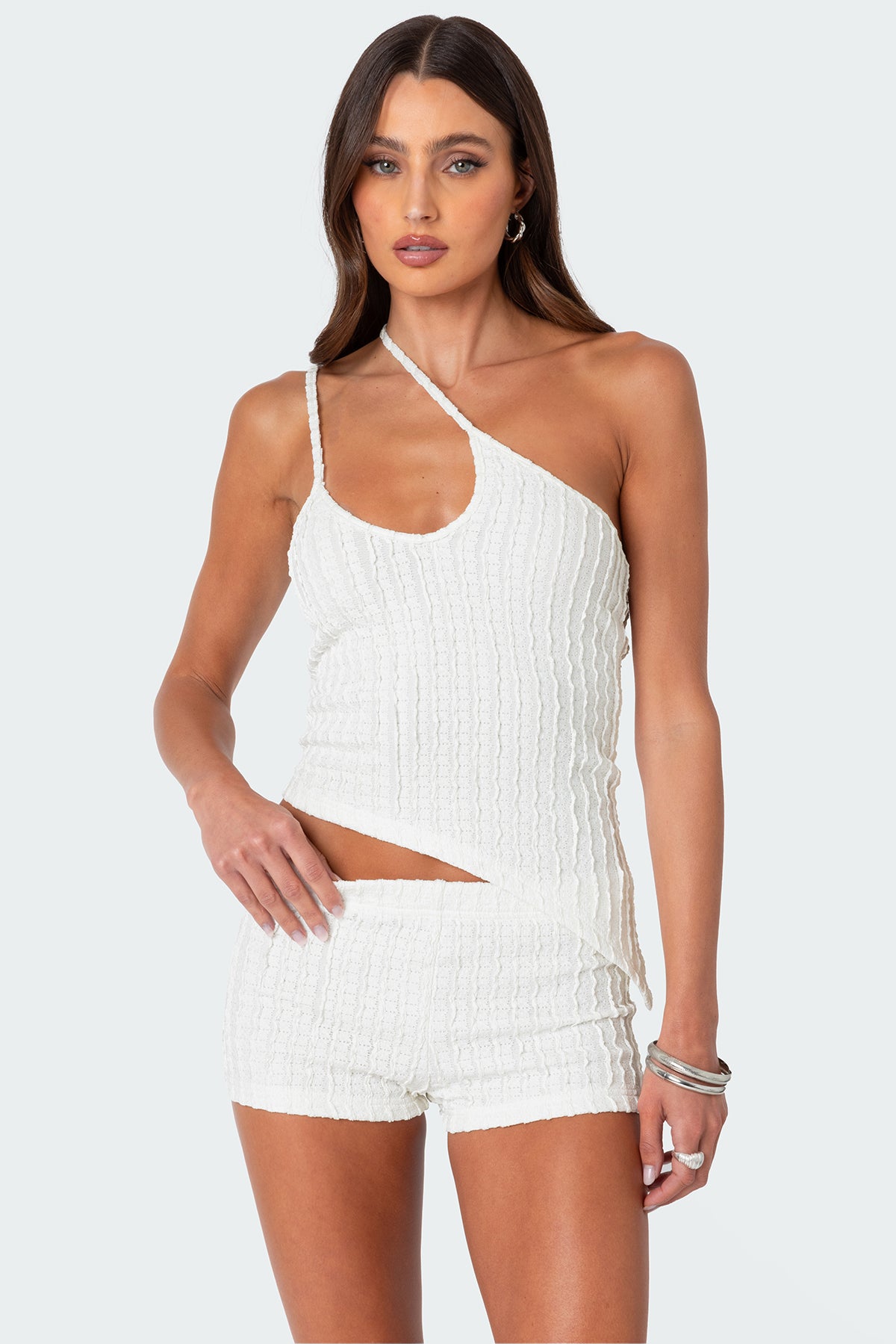 Phoebe Asymmetric Textured Knit Top-Milans Time