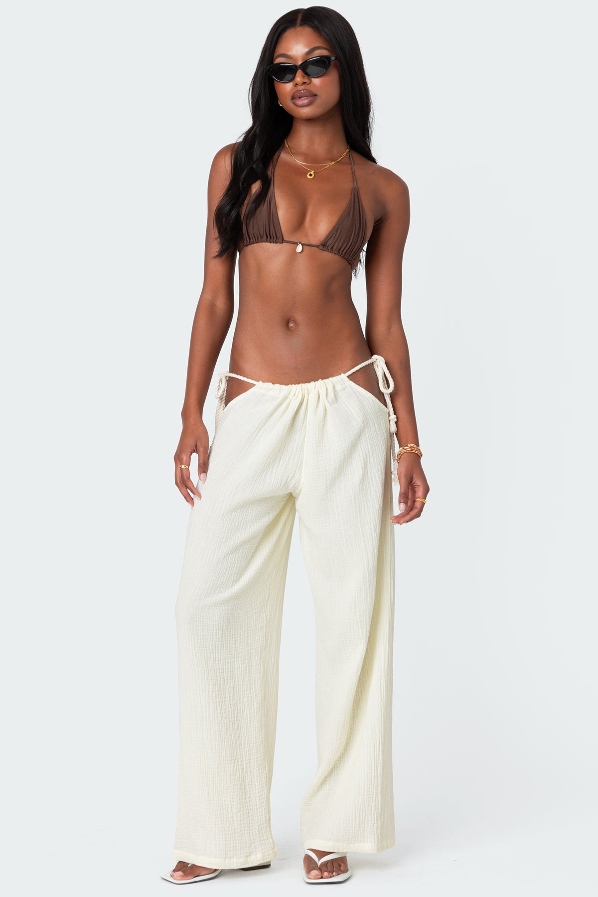 Leoni Side Tie Cotton Gauze Pants-Milans Time