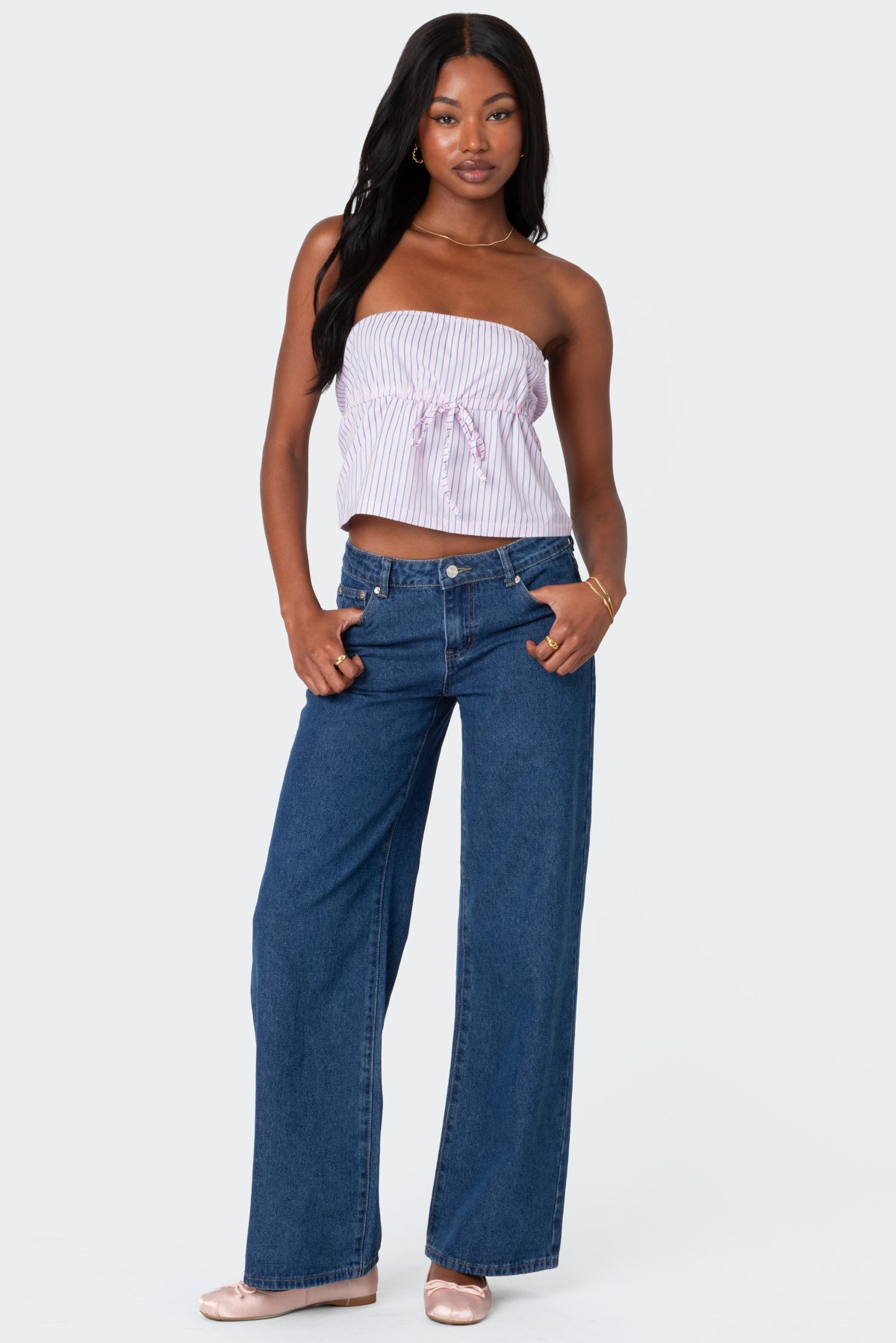 Augusta Pinstripe Strapless Top-Milans Time