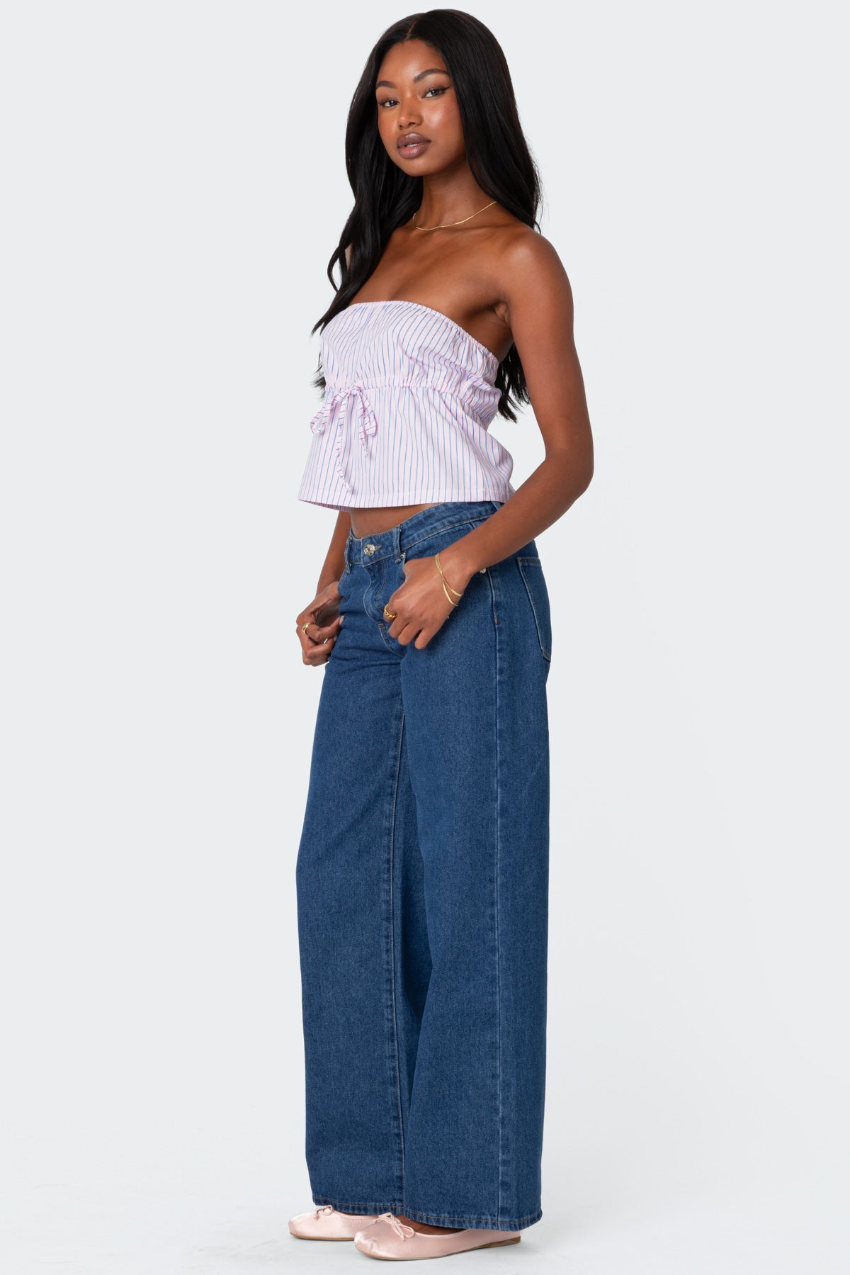 Augusta Pinstripe Strapless Top-Milans Time