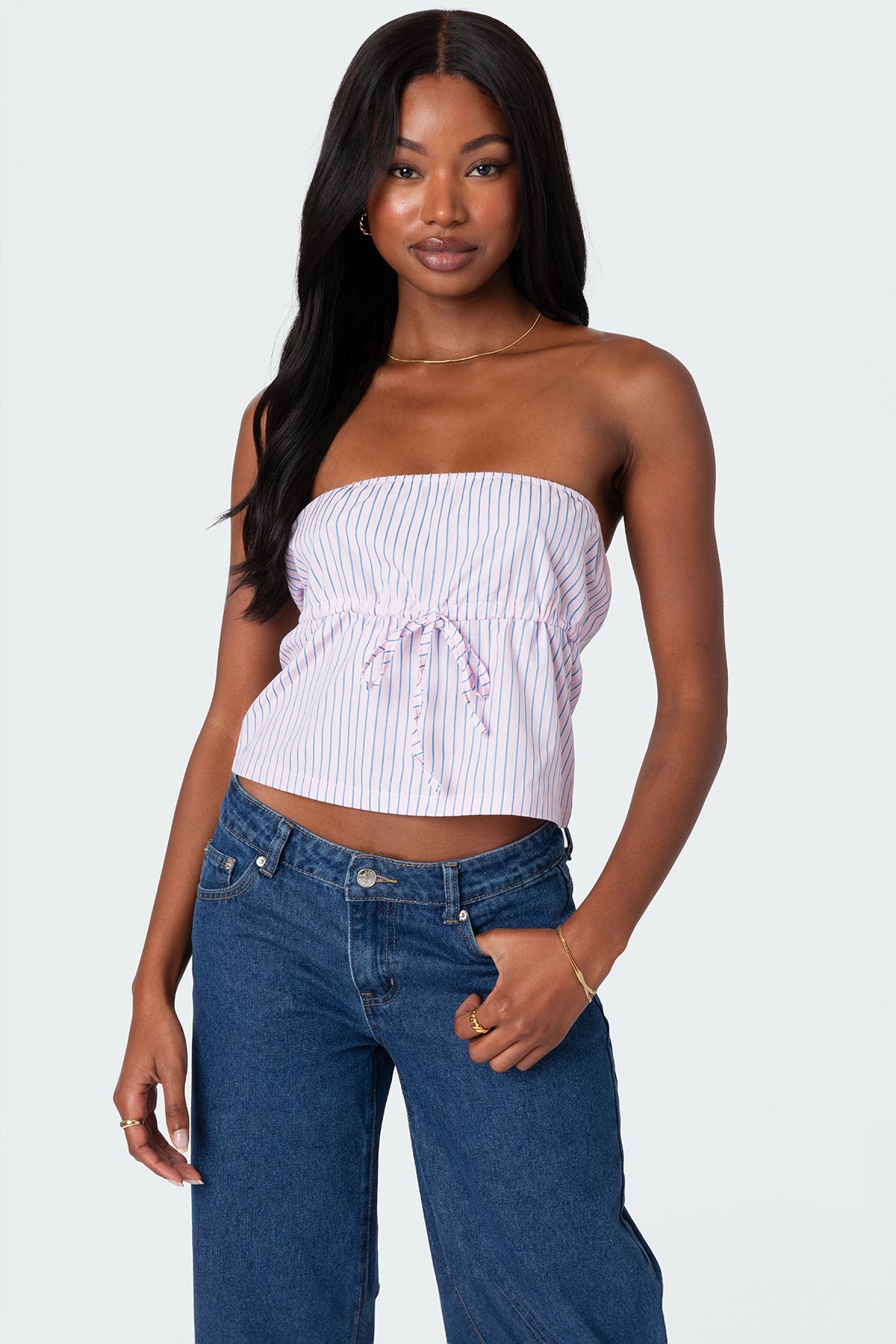 Augusta Pinstripe Strapless Top-Milans Time