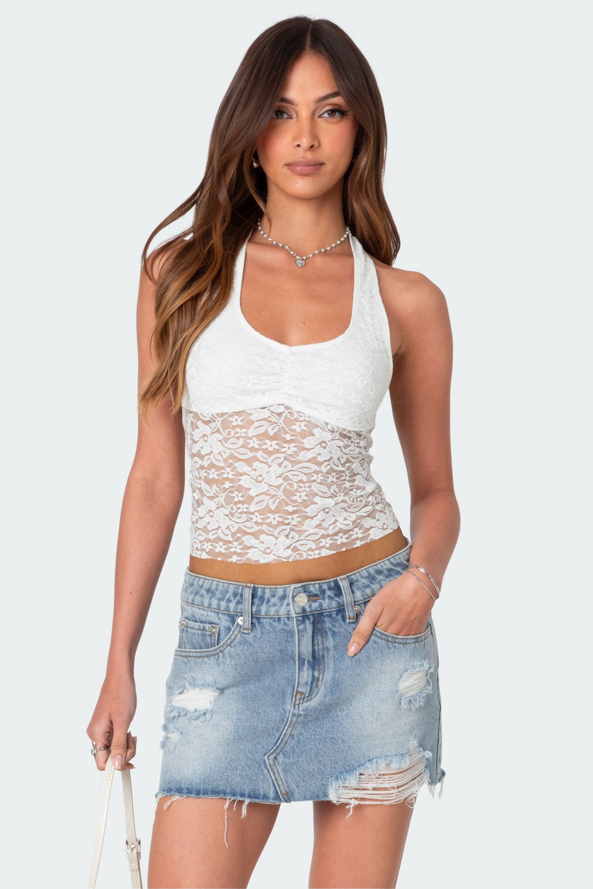 Tia Sheer Lace Halter Top-Milans Time