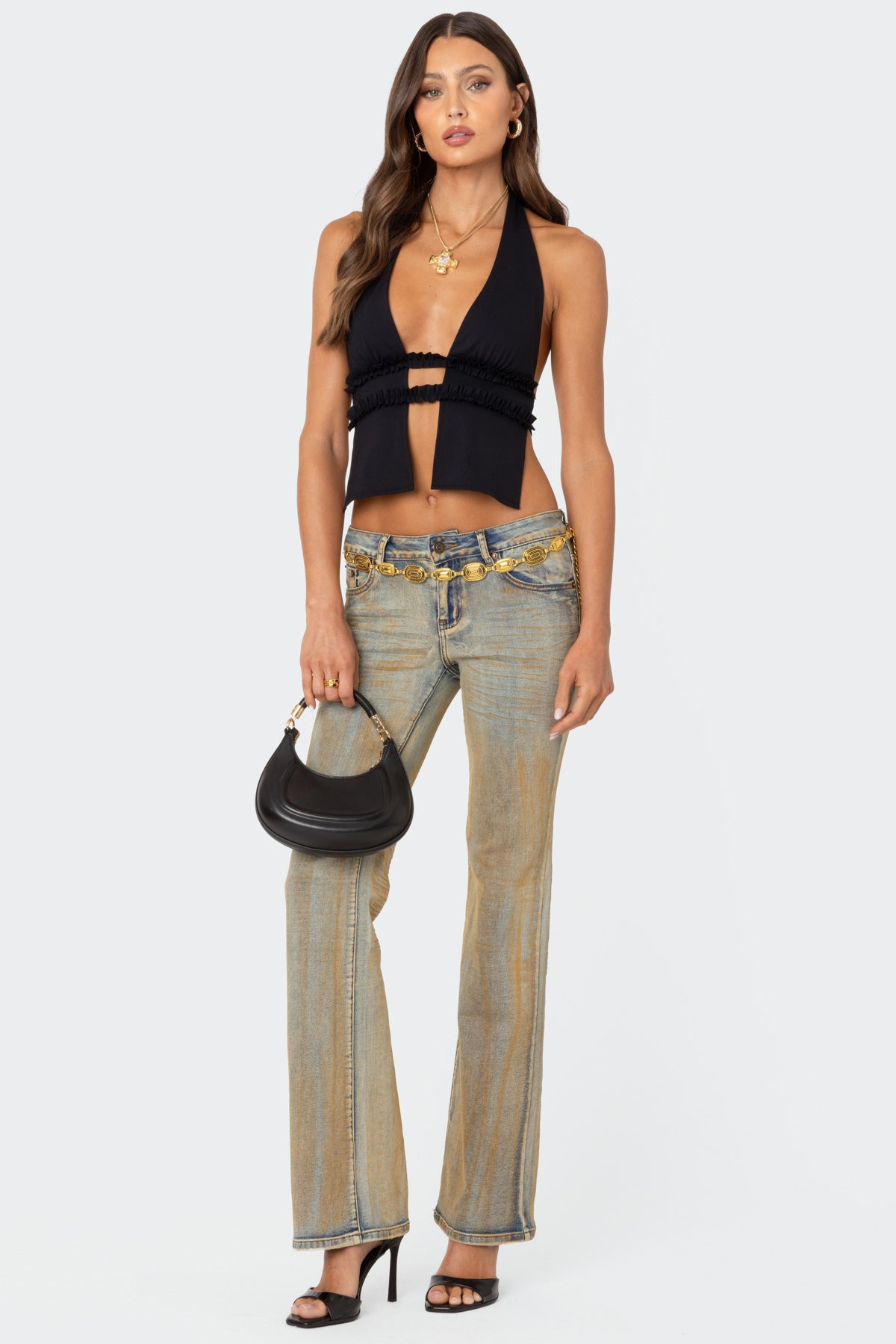 Luma Split Front Backless Halter Top-Milans Time