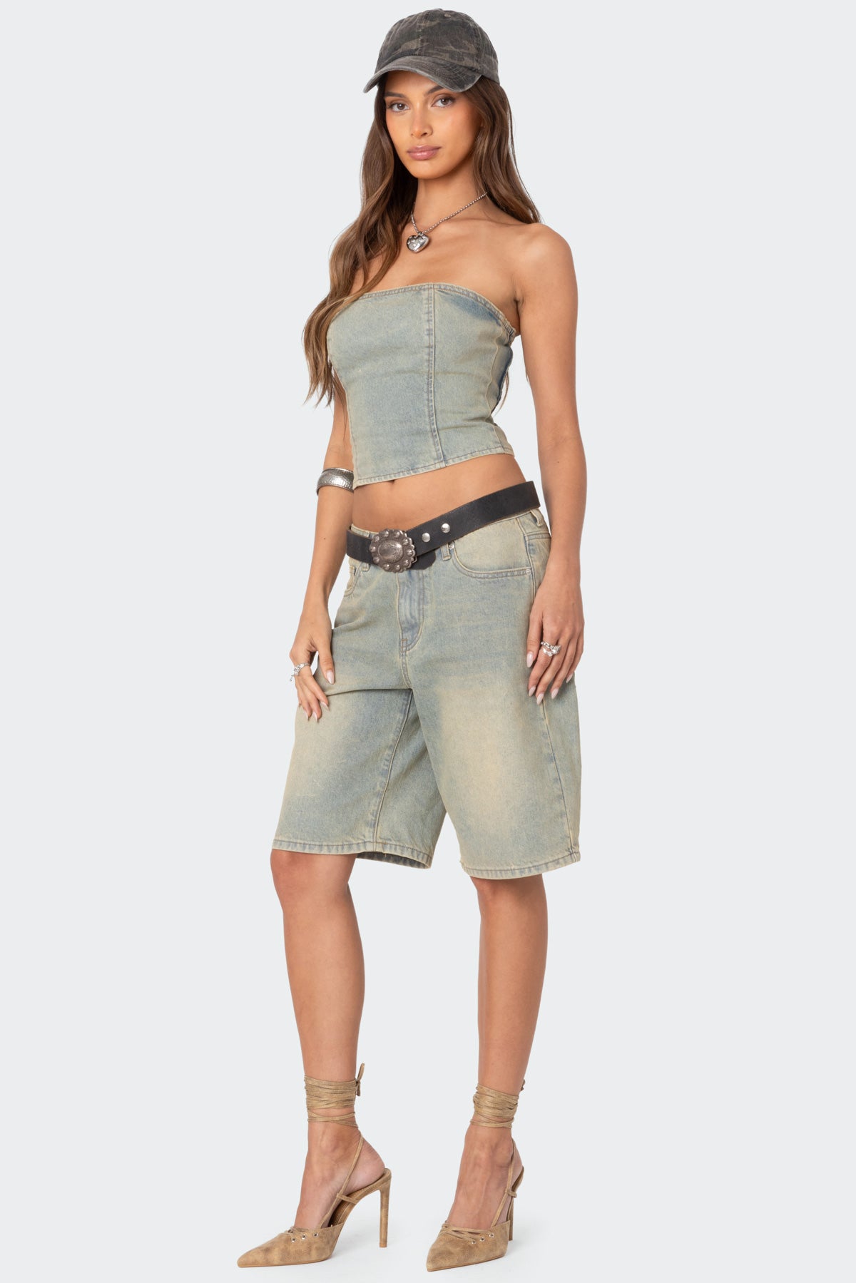 Shira Washed Denim Bermuda Shorts-Milans Time