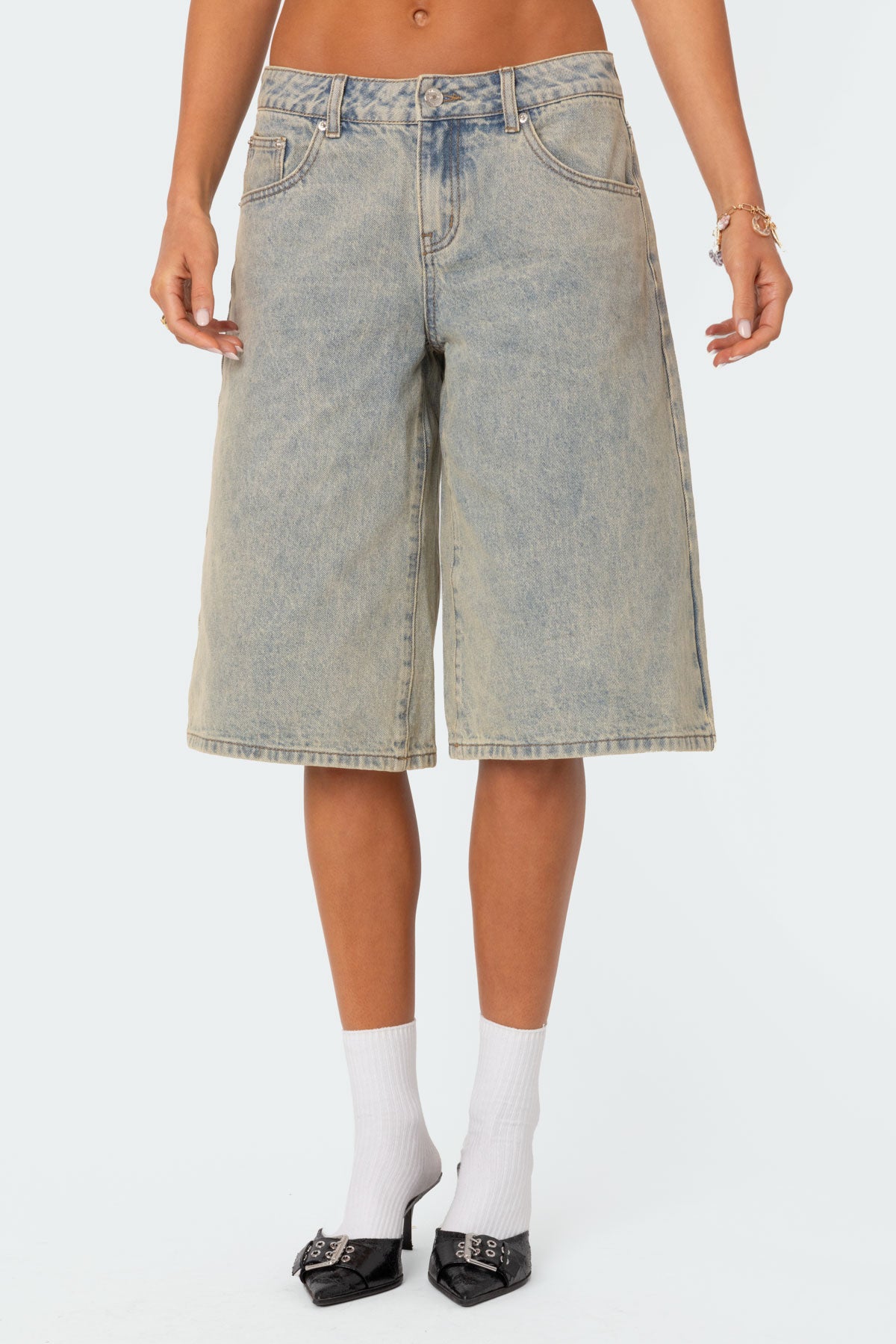 Xtra Long Acid Wash Denim Bermuda Shorts-Milans Time