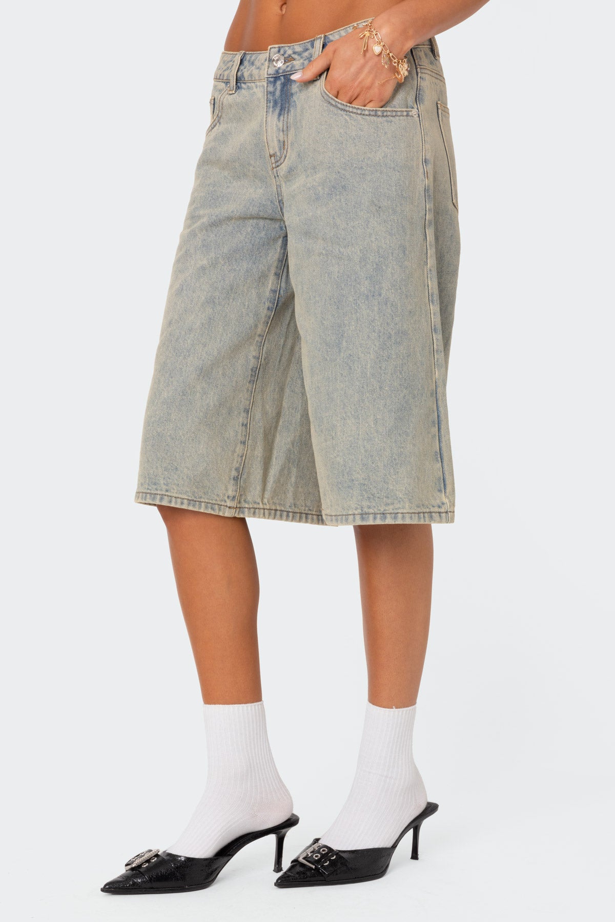 Xtra Long Acid Wash Denim Bermuda Shorts-Milans Time