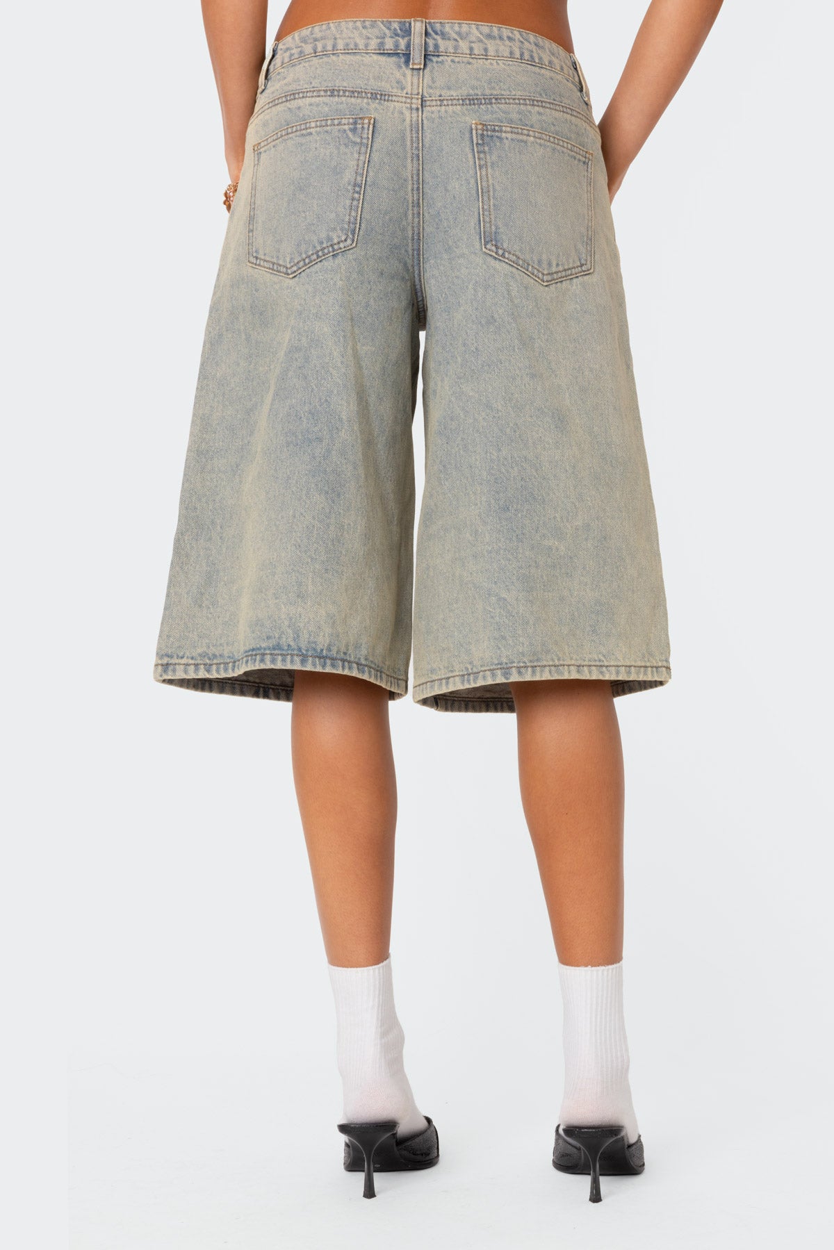 Xtra Long Acid Wash Denim Bermuda Shorts-Milans Time