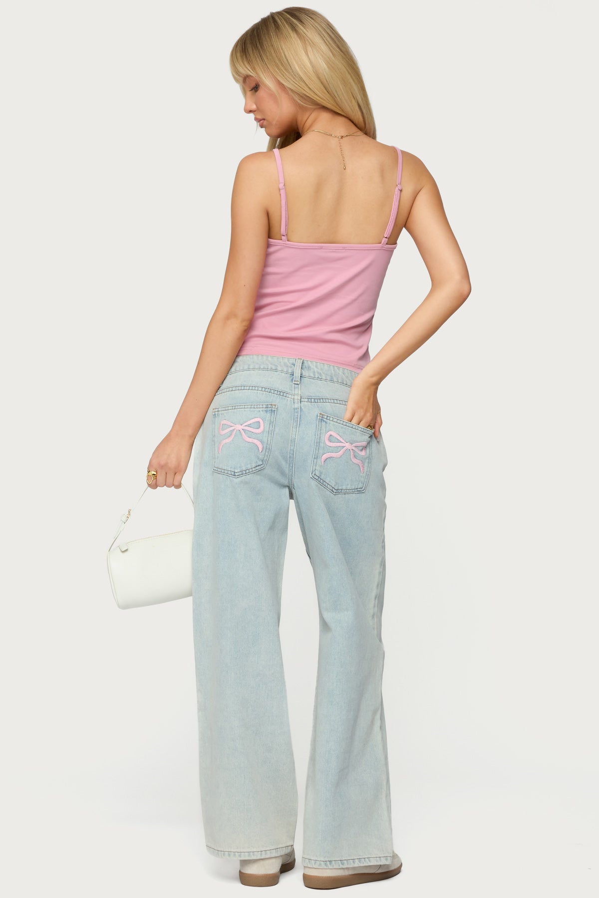 Petite Bow Pocket Low Rise Baggy Jeans-Milans Time