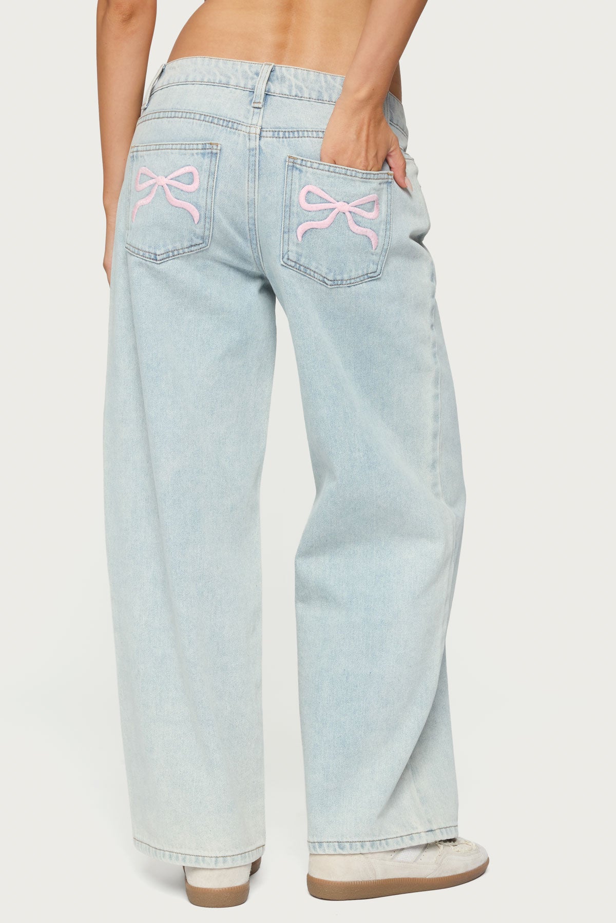 Petite Bow Pocket Low Rise Baggy Jeans-Milans Time