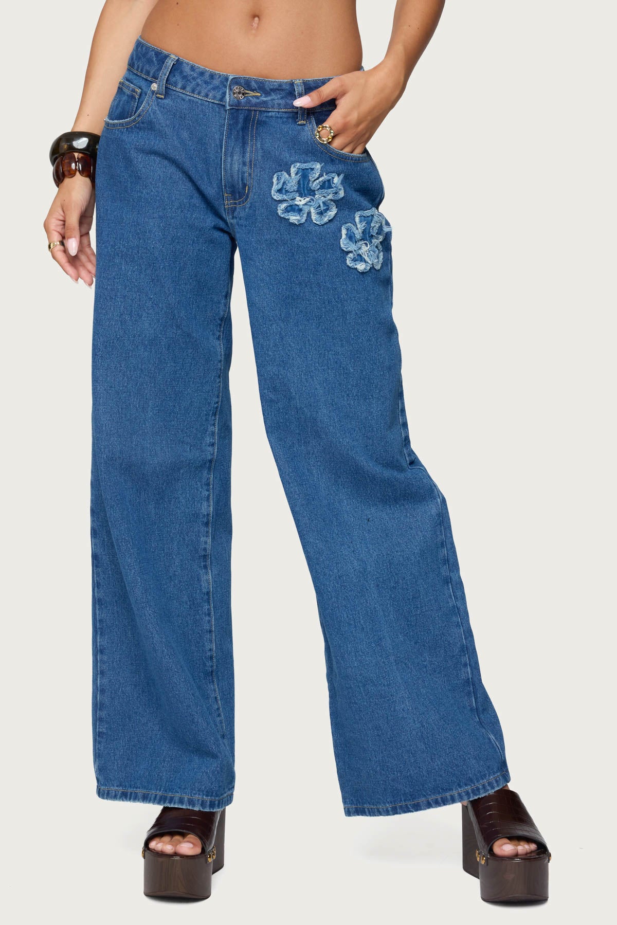 Flower Patch Low Rise Baggy Jeans-Milans Time