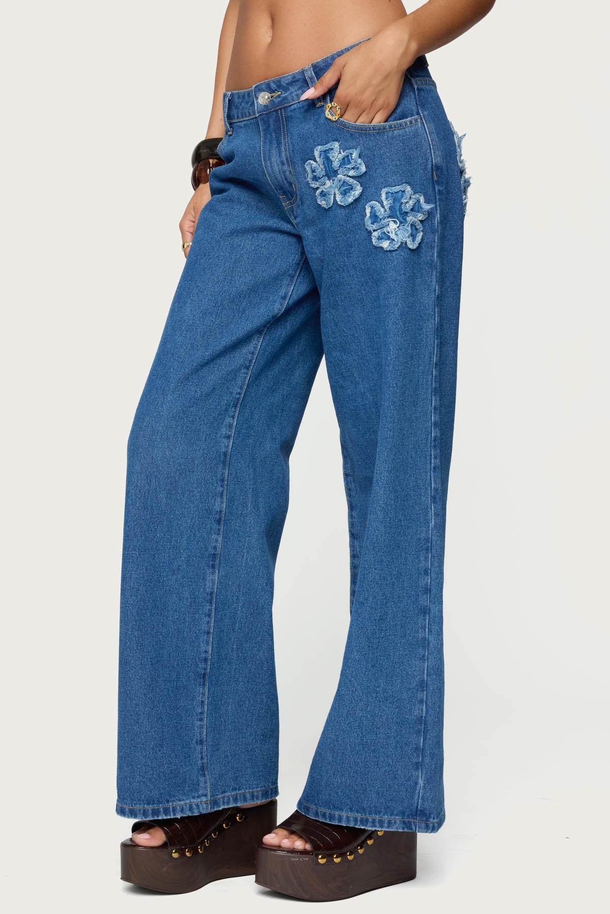 Flower Patch Low Rise Baggy Jeans-Milans Time