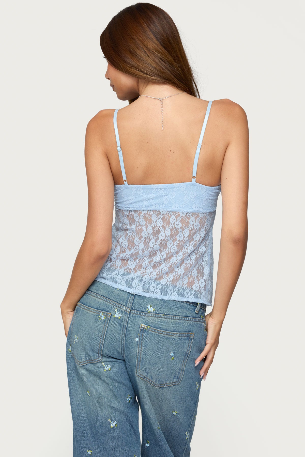 Priya Sheer Lace Split Front Top-Milans Time