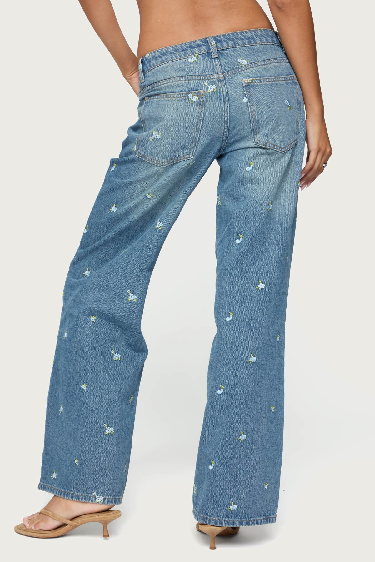 Edna Embroidered Floral Low Rise Baggy Jeans-Milans Time