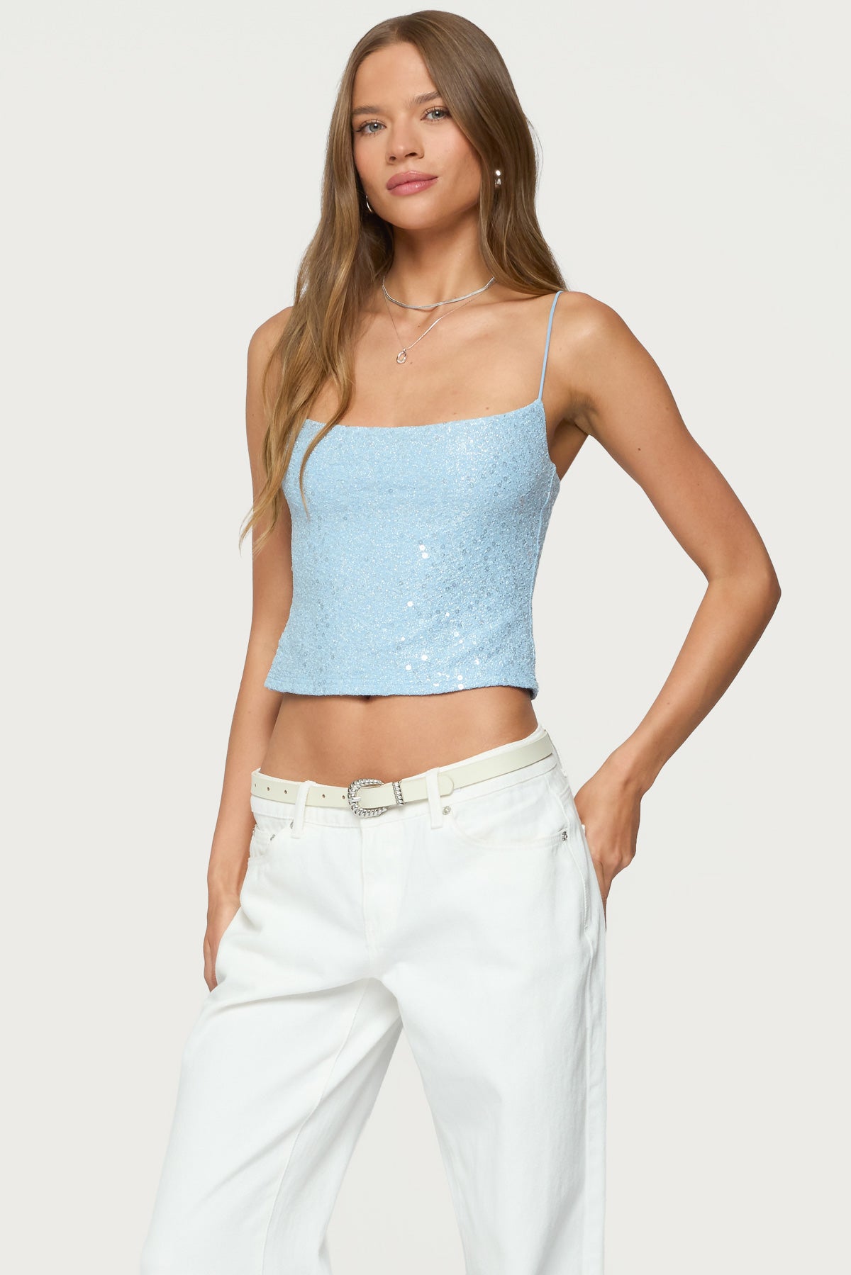 Metallic & Sequin Textured Tank Top-Milans Time