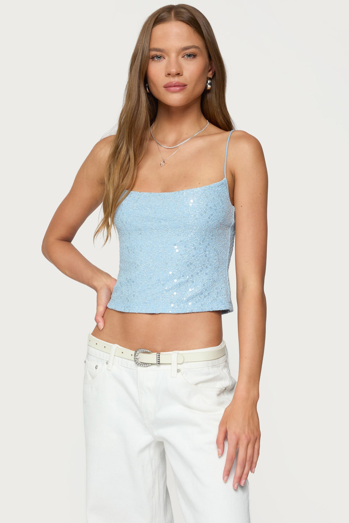 Metallic & Sequin Textured Tank Top-Milans Time