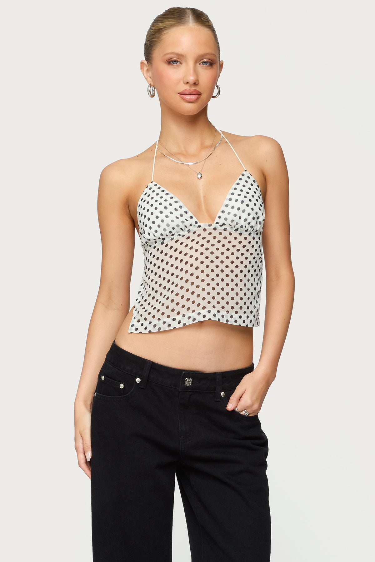 Polka Dot Backless Chiffon Top-Milans Time