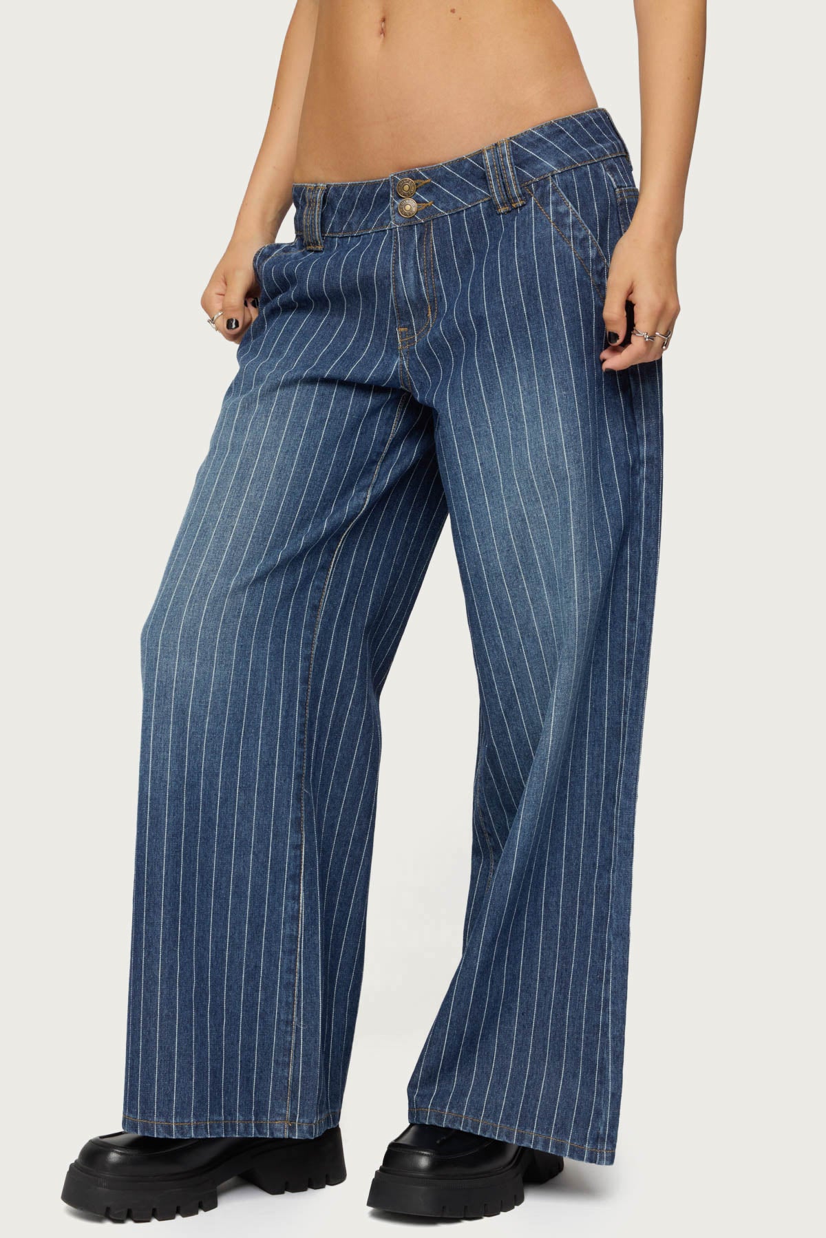 Petite Cory Striped Low Rise Baggy Jeans-Milans Time