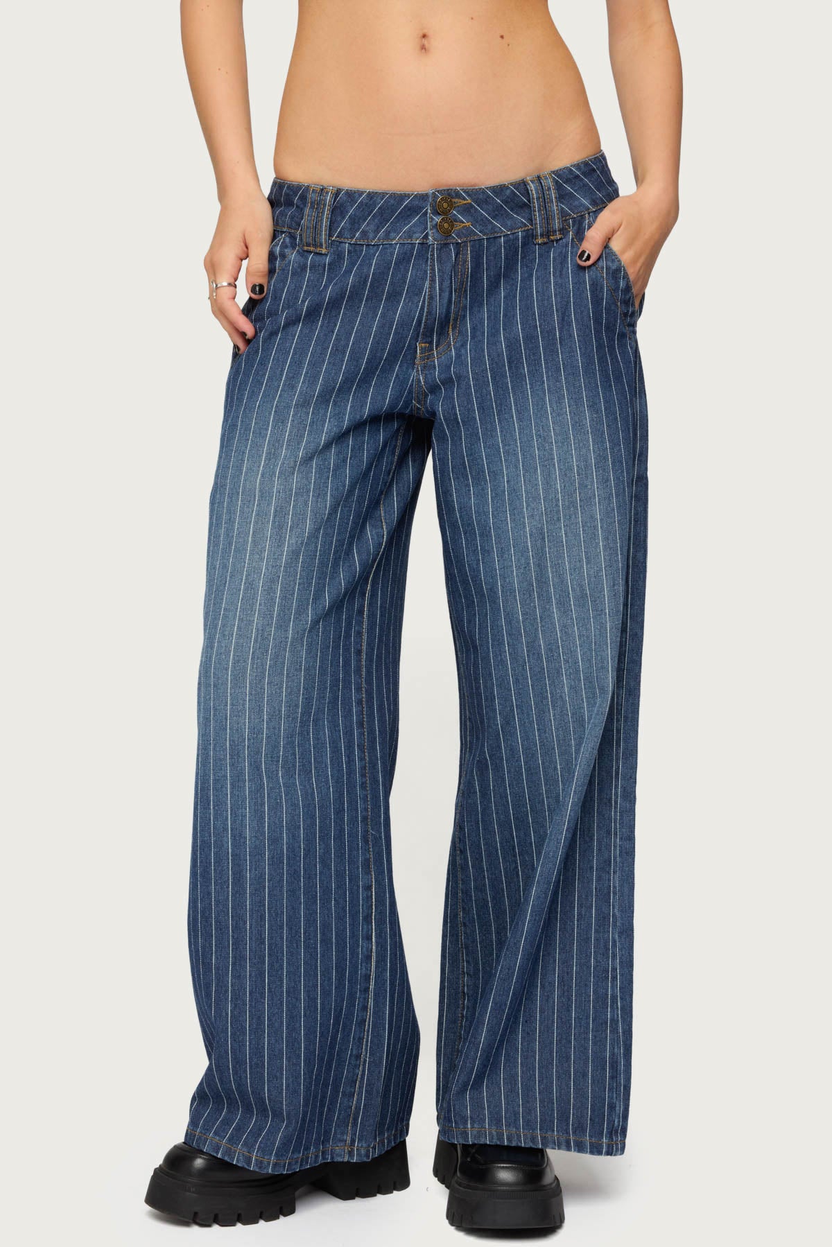 Petite Cory Striped Low Rise Baggy Jeans-Milans Time