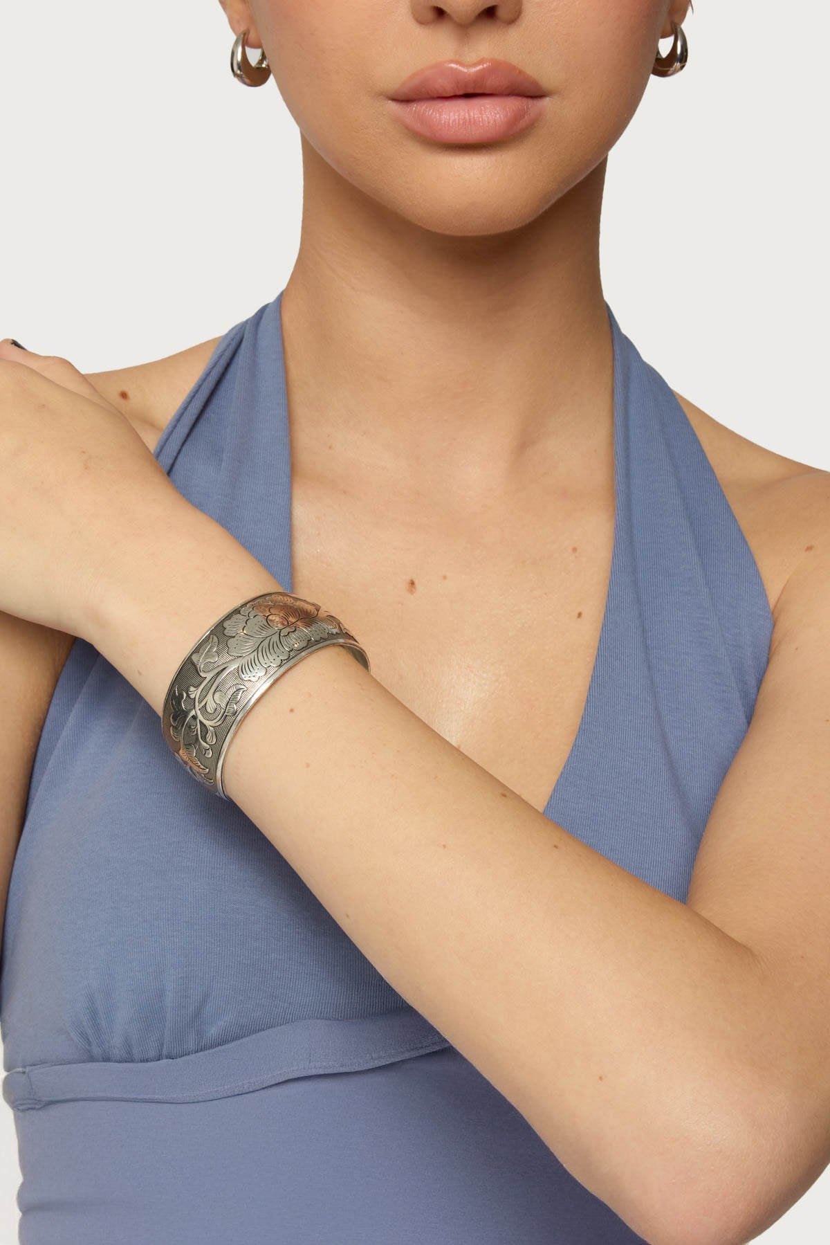 Engraved Floral Bangle Bracelet-Milans Time