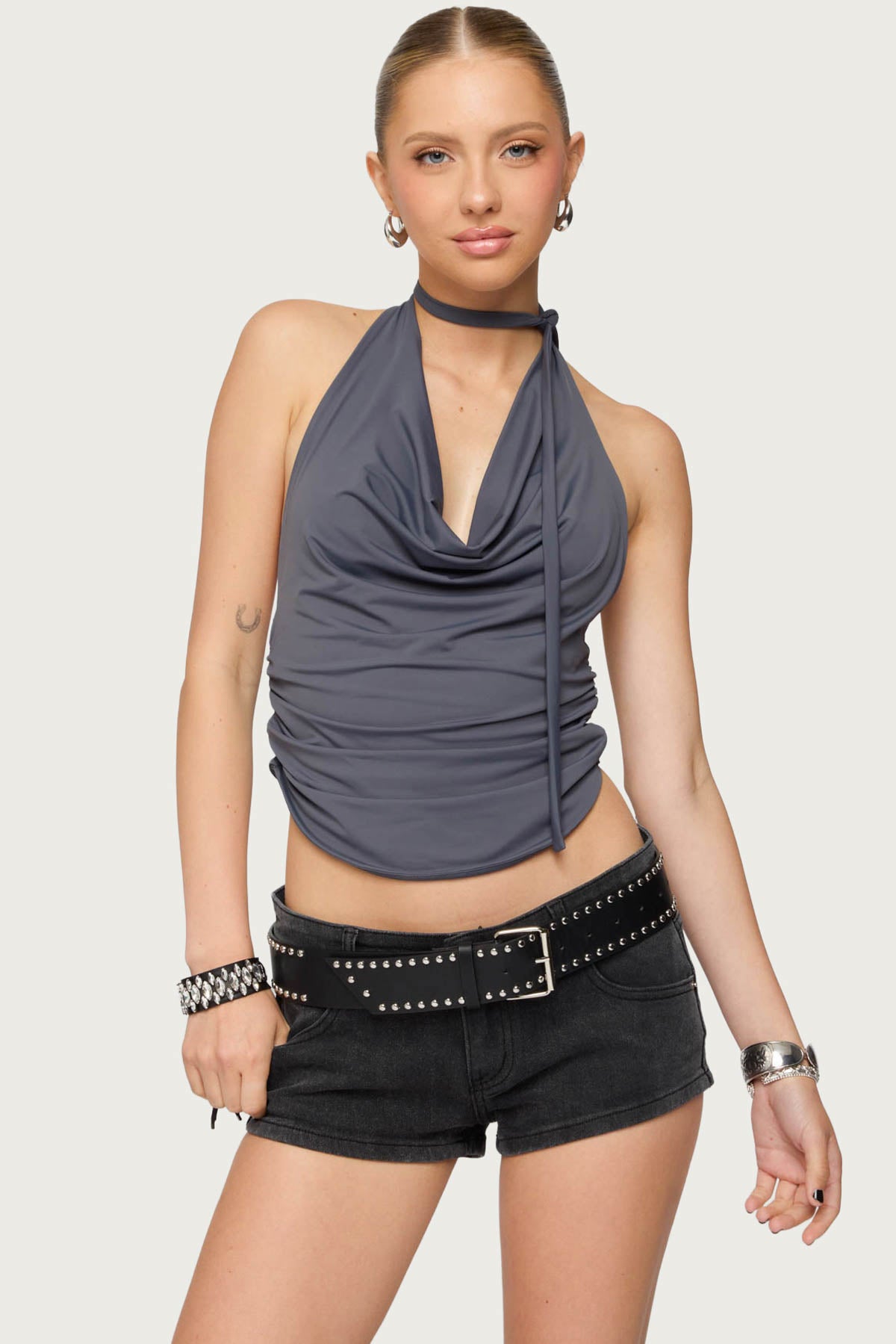 Two Piece Cowl Neck Scarf Halter Top-Milans Time