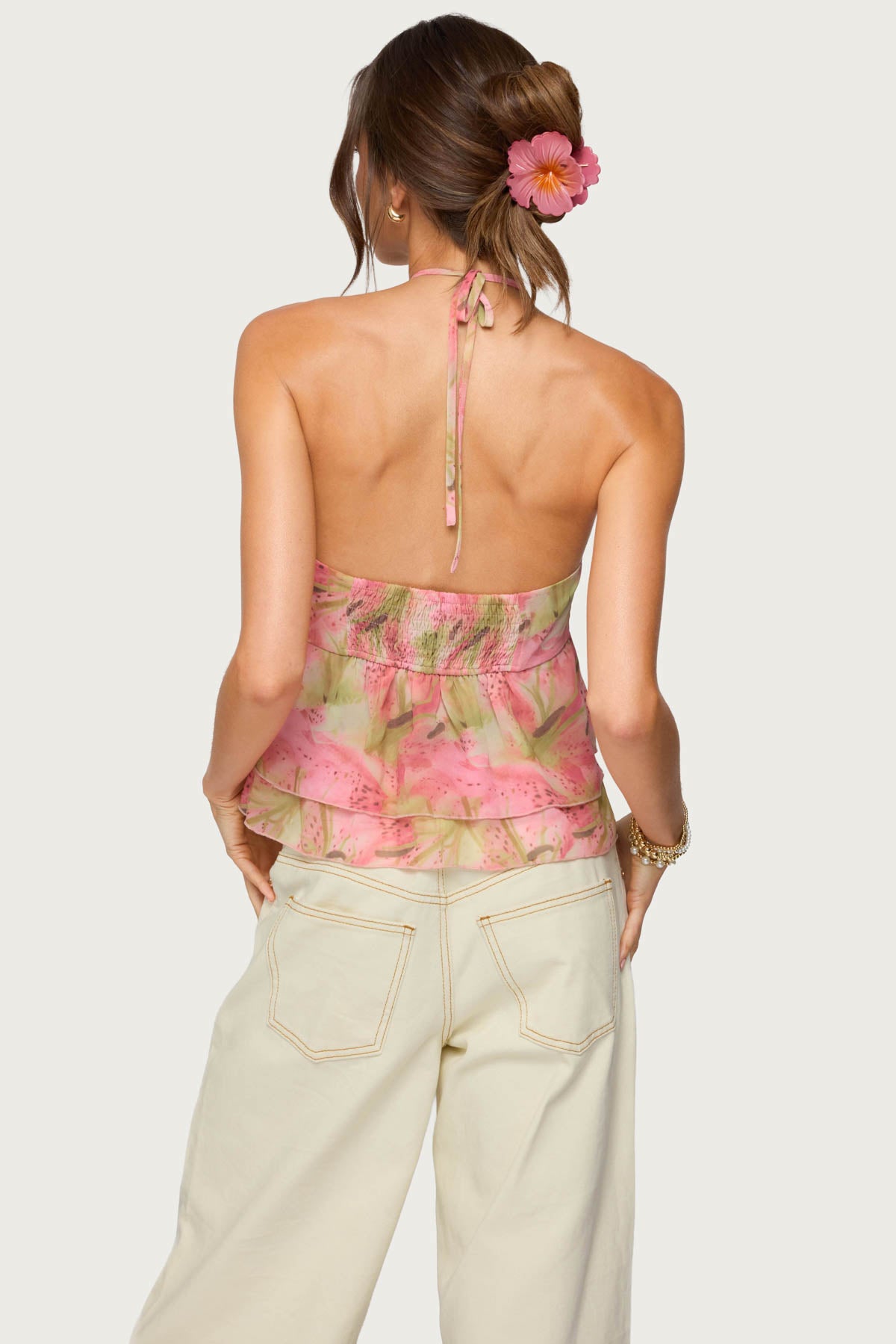Dragon Lily Layered Chiffon Halter top-Milans Time