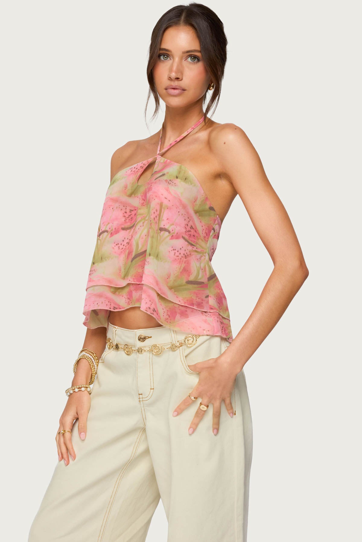 Dragon Lily Layered Chiffon Halter top-Milans Time