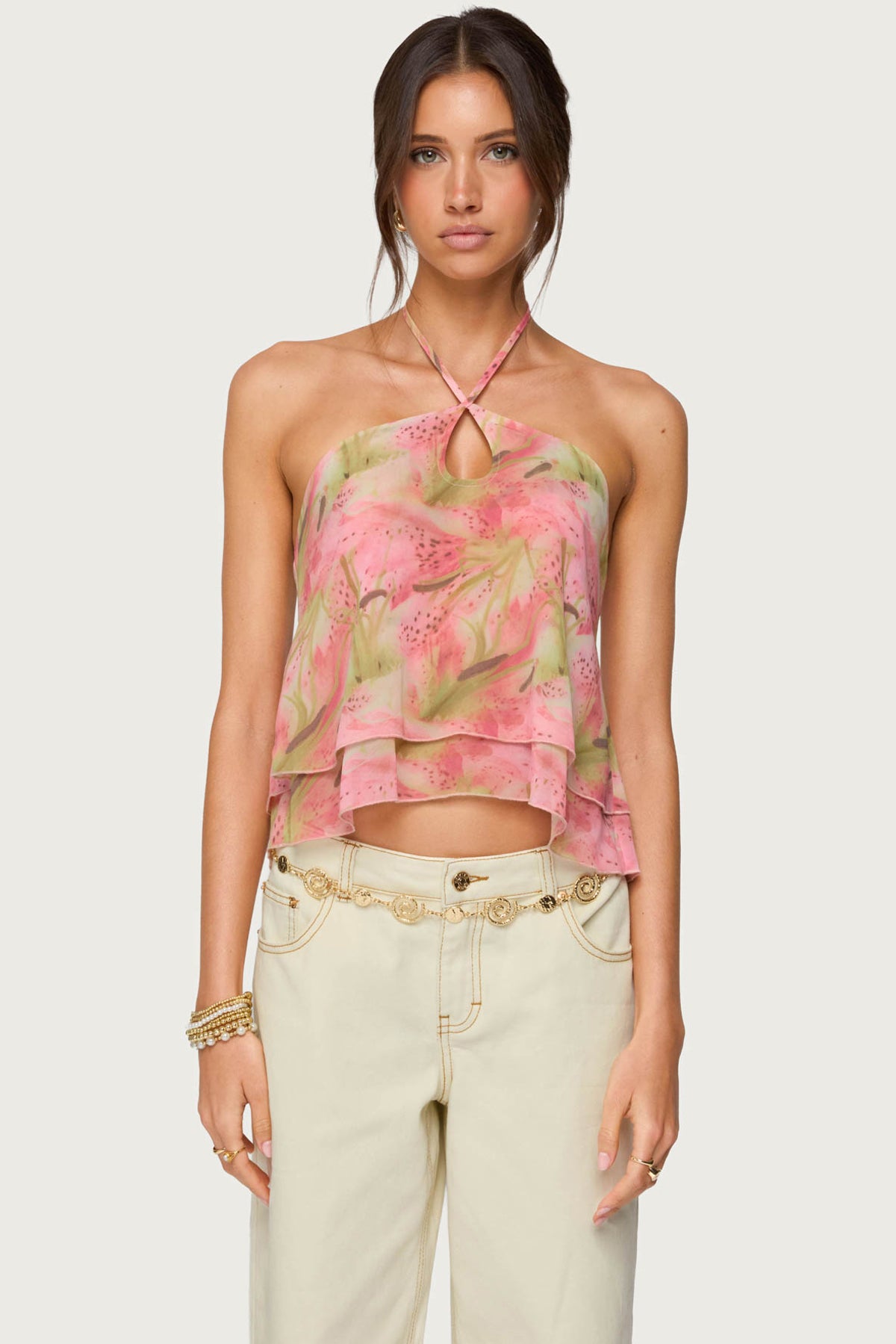 Dragon Lily Layered Chiffon Halter top-Milans Time