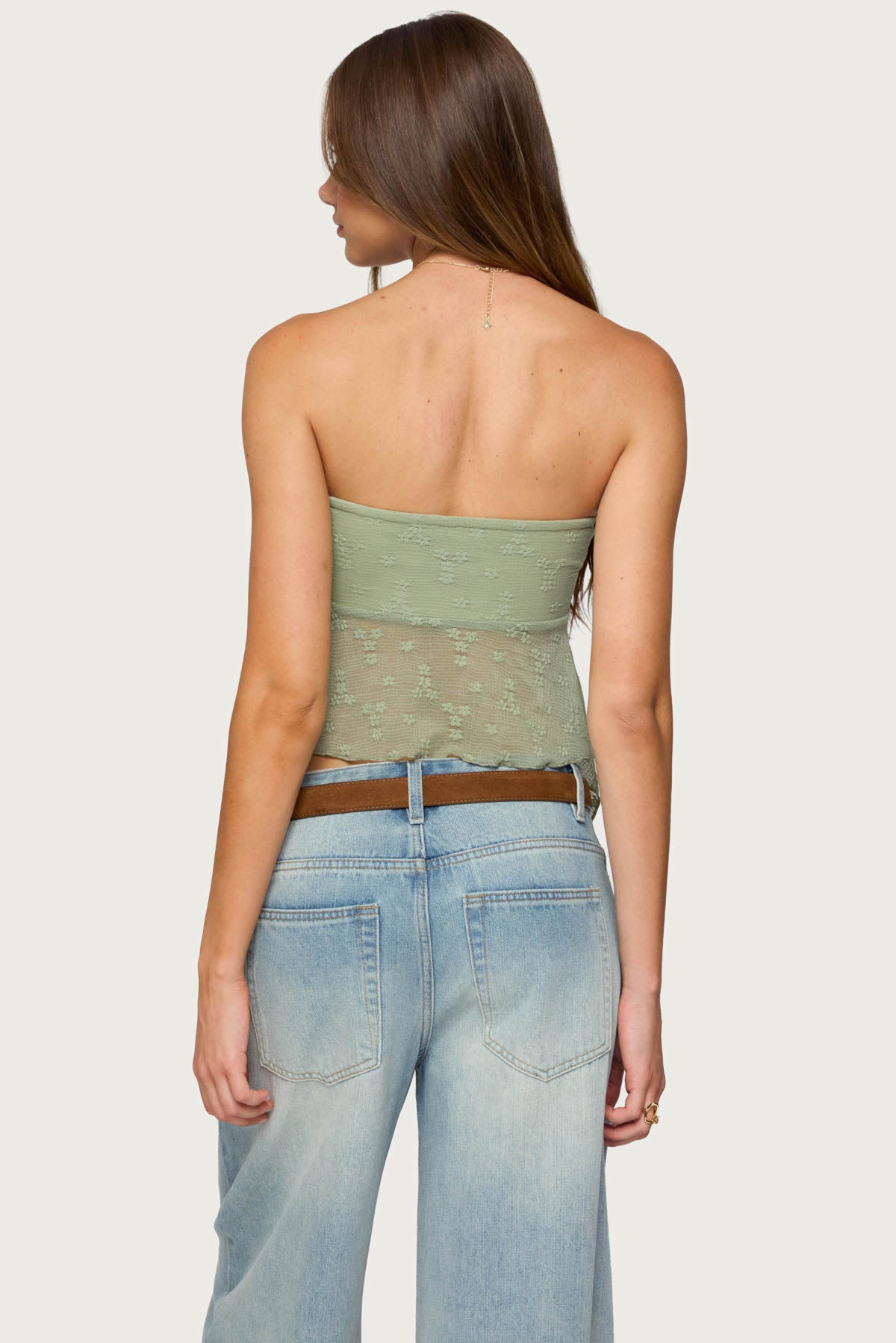 Embroidered Sheer Strapless Top-Milans Time