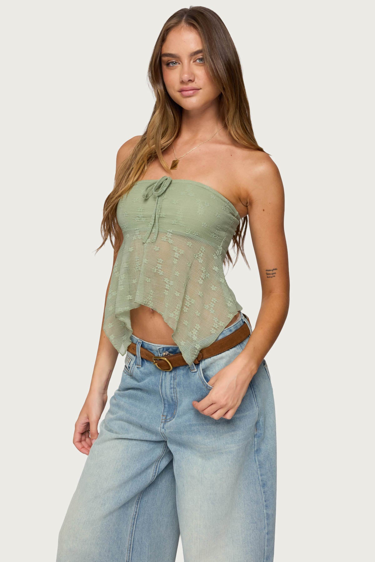 Embroidered Sheer Strapless Top-Milans Time