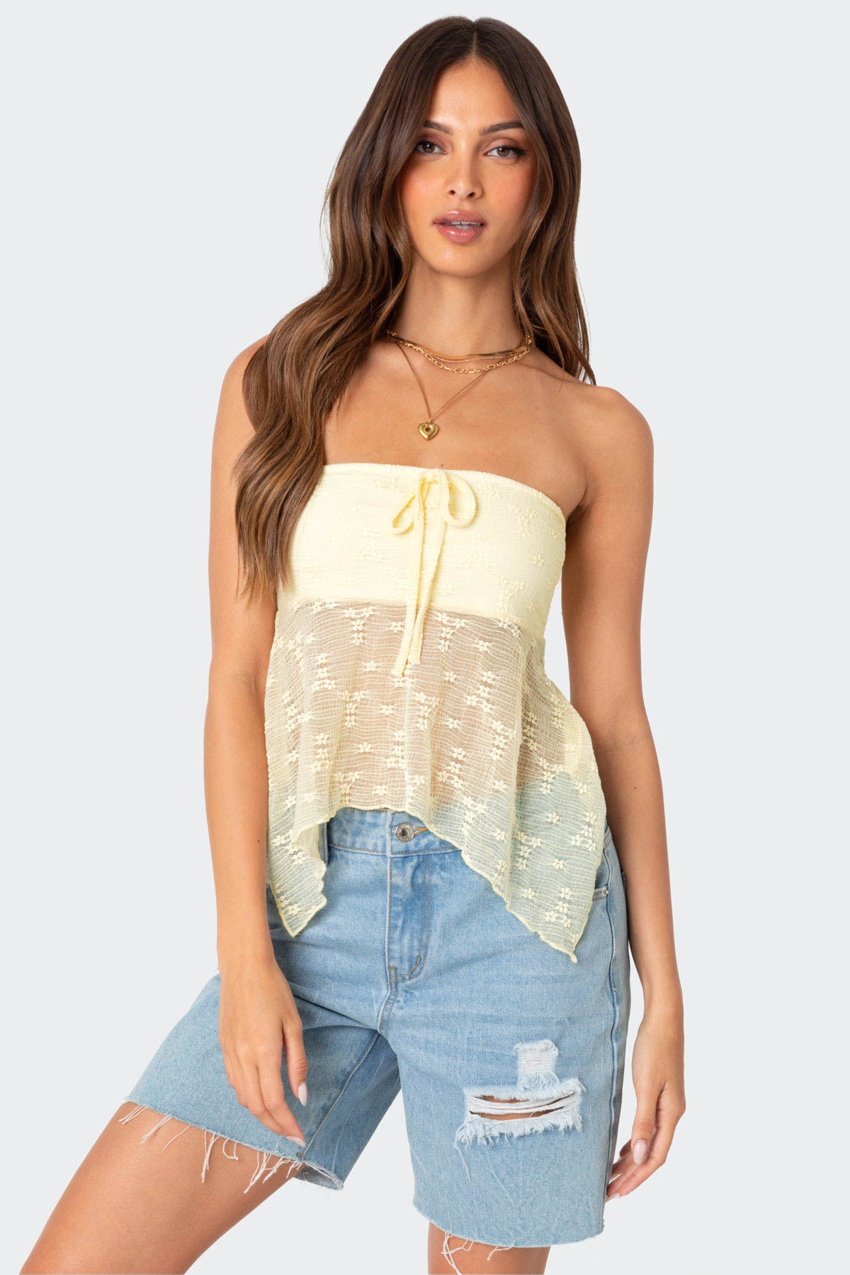 Embroidered Sheer Strapless Top-Milans Time