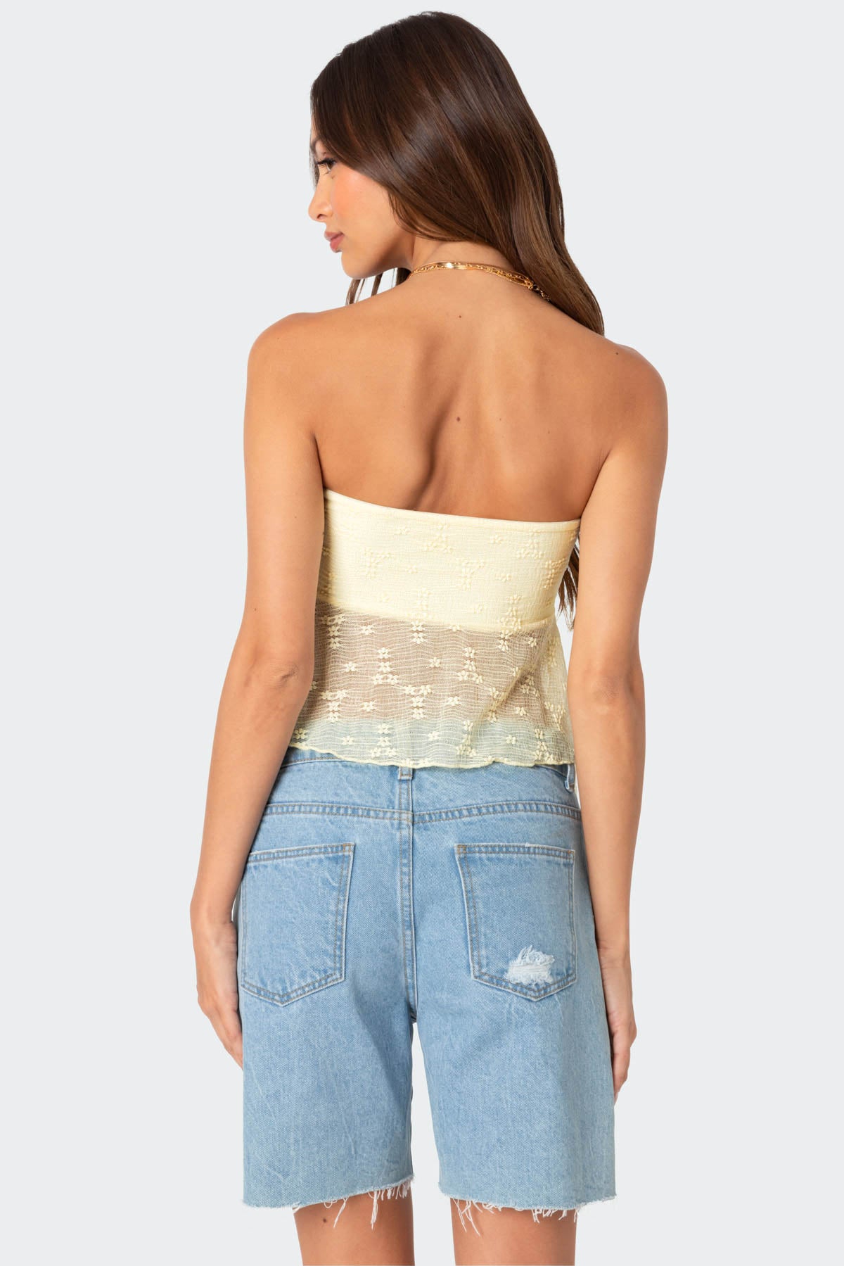 Embroidered Sheer Strapless Top-Milans Time