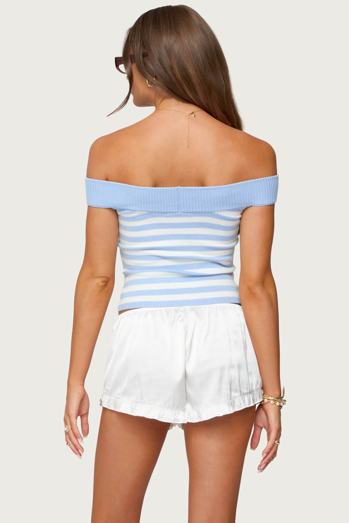 Deni Off Shoulder Striped Knit Top-Milans Time