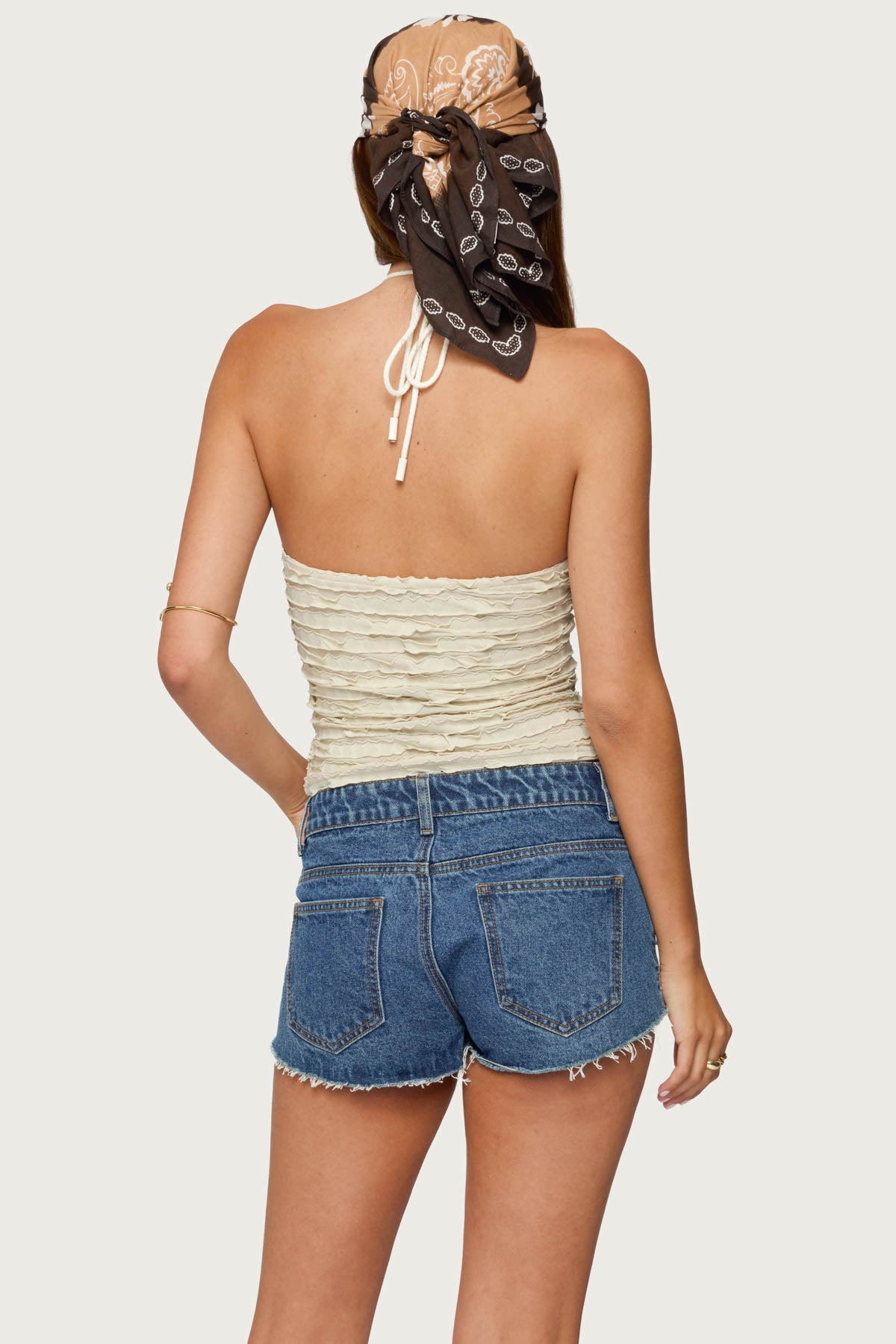 Criss Cross Bead Ruffled Halter Top-Milans Time