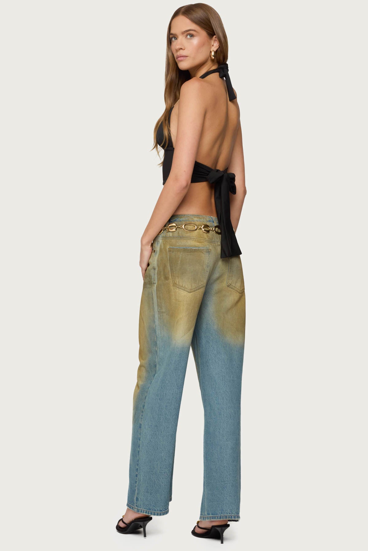 Aiva Backless Plunge Neck Halter Top-Milans Time