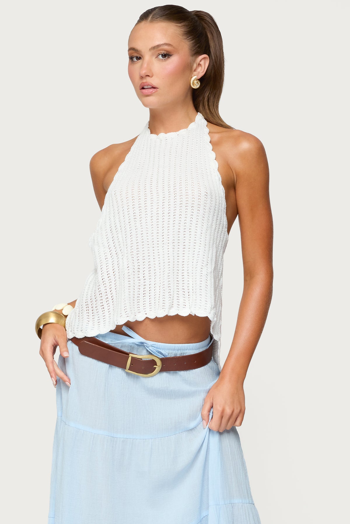 Ivey Backless Crochet Halter Top-Milans Time