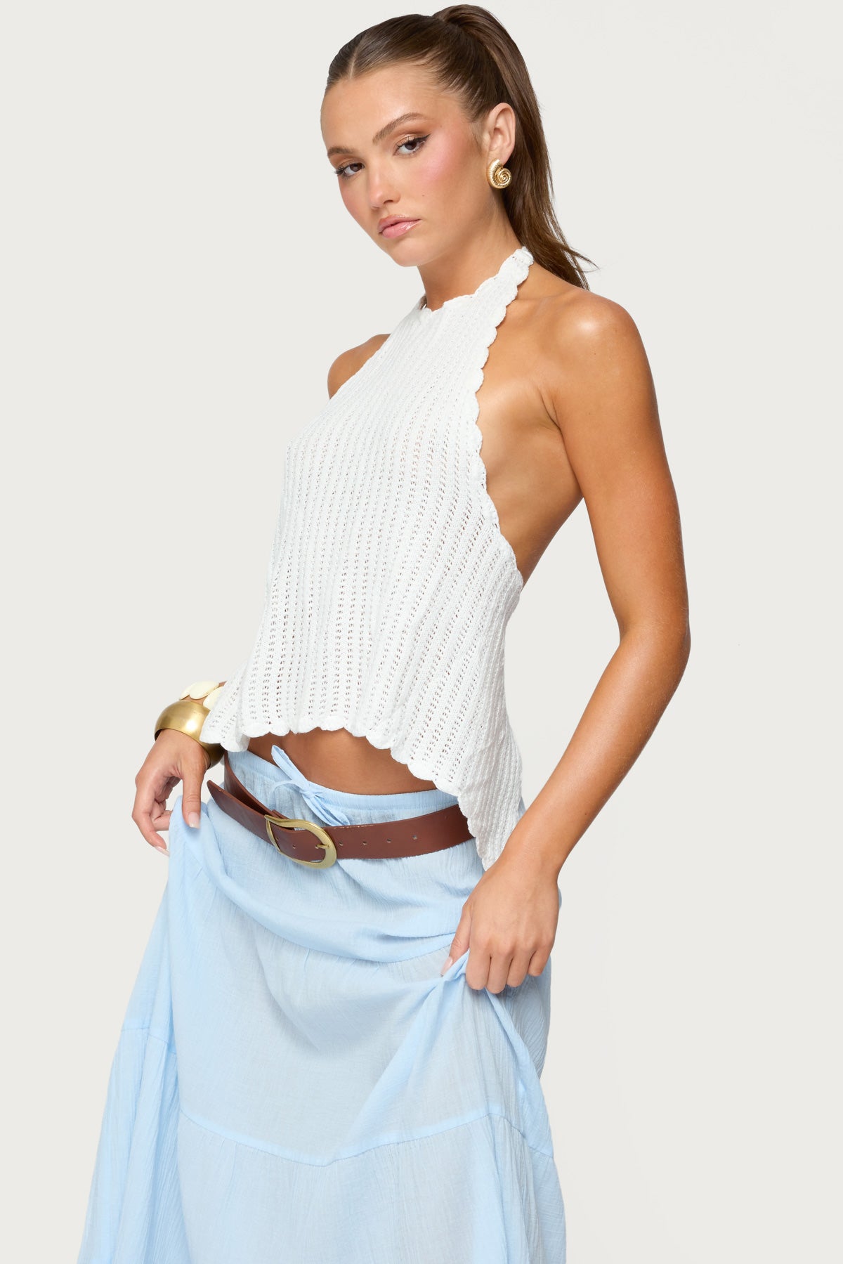 Ivey Backless Crochet Halter Top-Milans Time