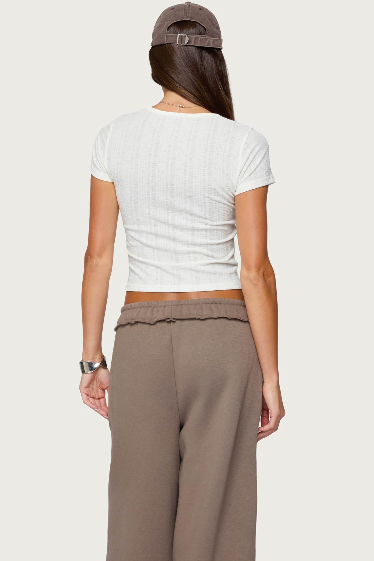 Semi Sheer Ribbed V Neck T Shirt-Milans Time
