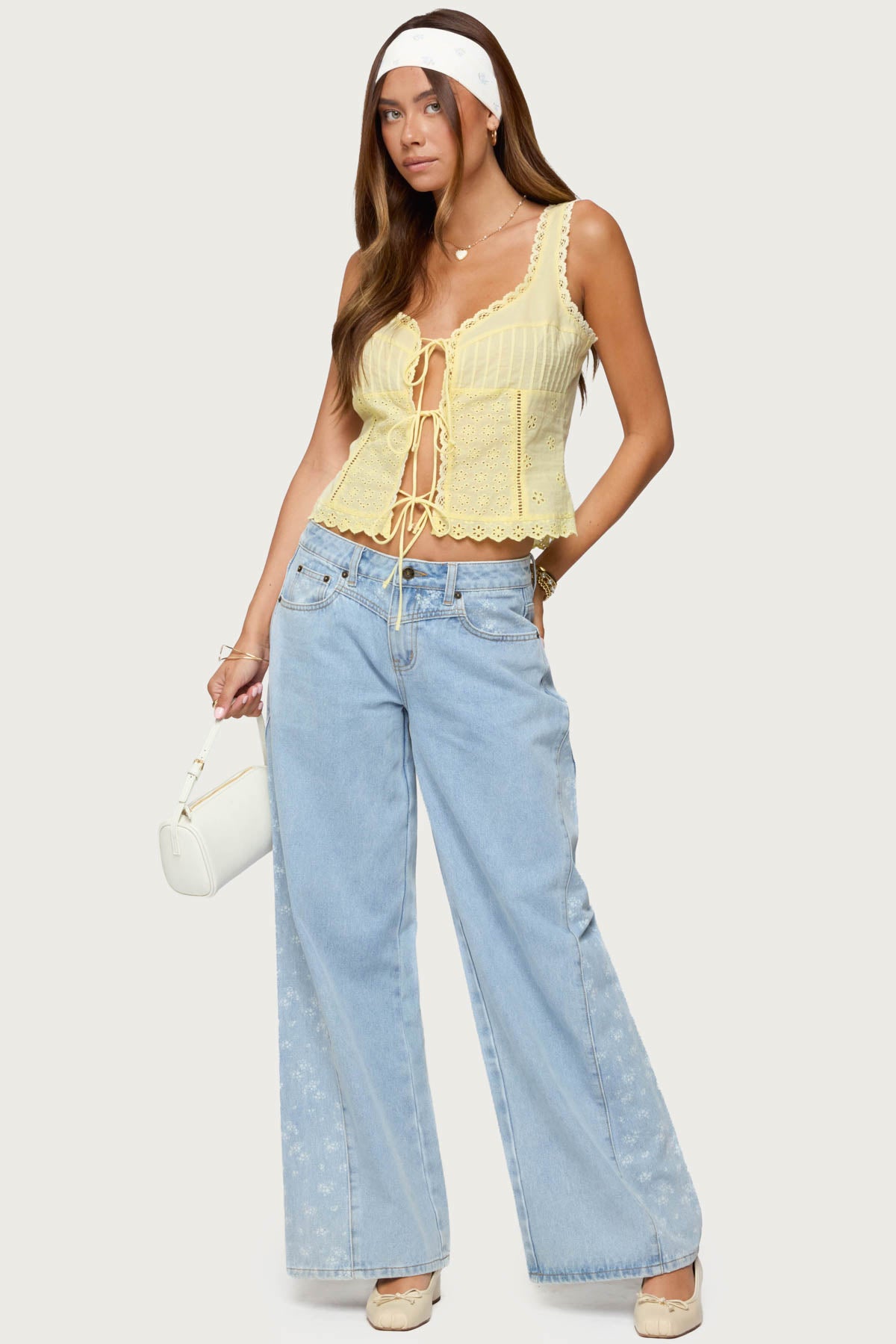 Floral Split Low Rise Baggy Jeans-Milans Time