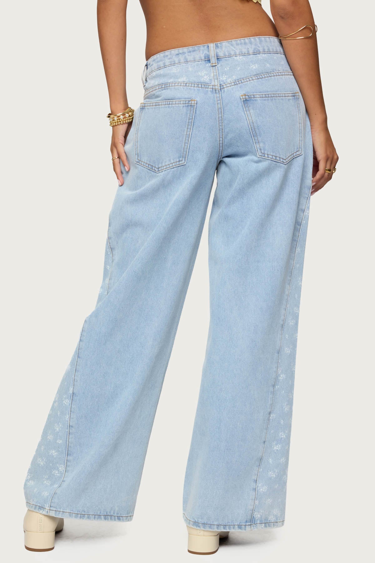 Floral Split Low Rise Baggy Jeans-Milans Time