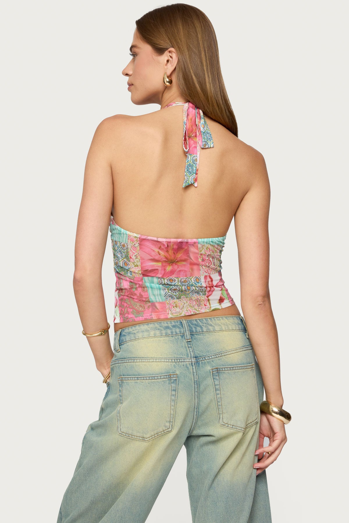 Catie Printed Mesh Halter Top-Milans Time