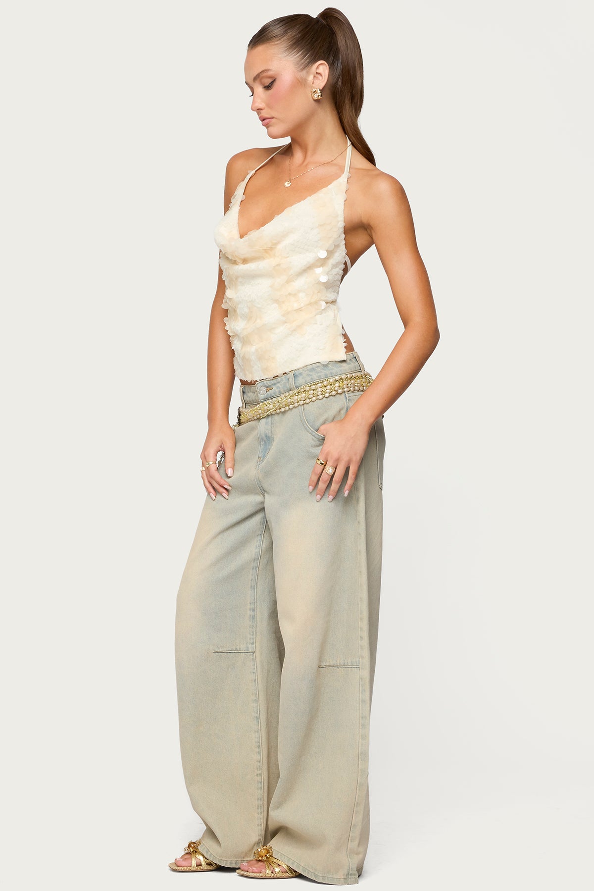 Reid Backless Sequin Cowl Neck Top-Milans Time