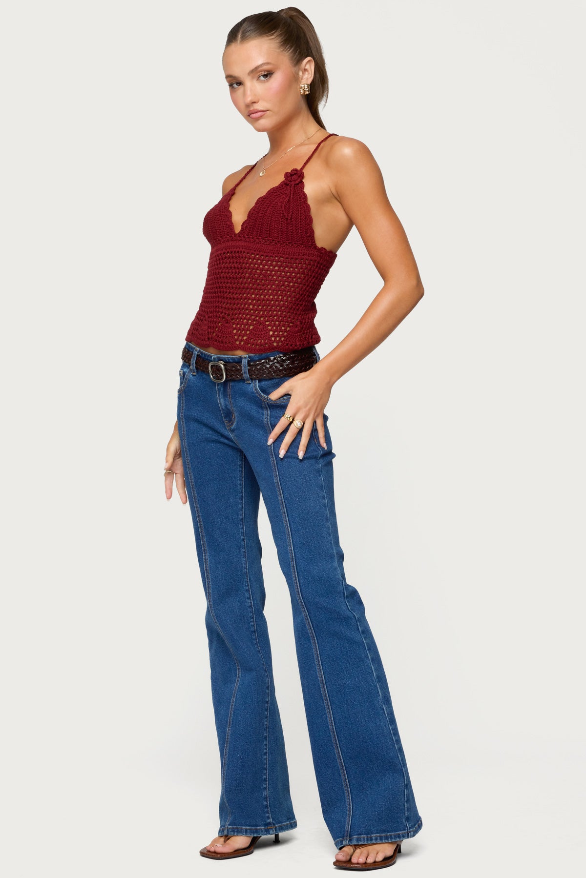 Delila Crochet V Neck Top-Milans Time