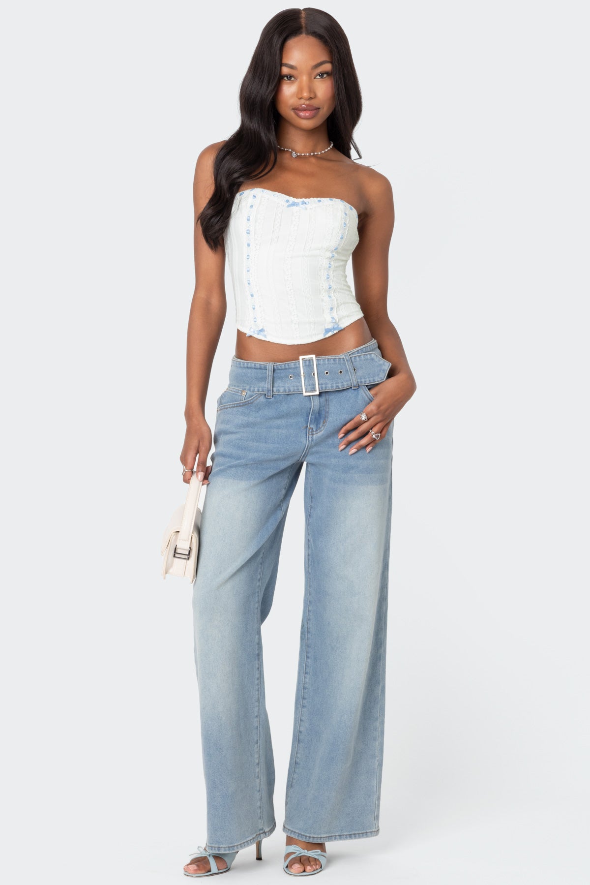 Mist Lacey Ribbon Corset-Milans Time