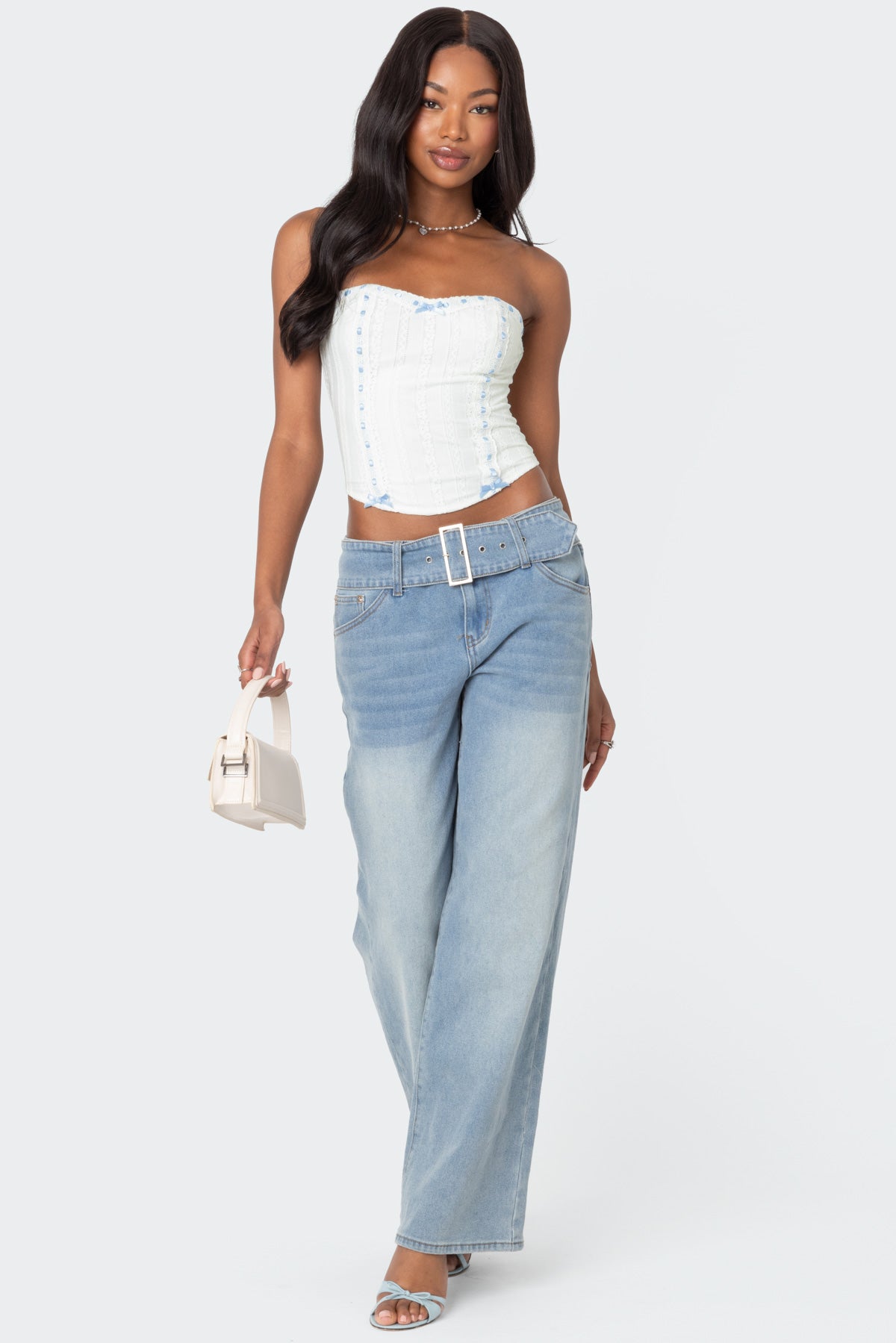 Mist Lacey Ribbon Corset-Milans Time