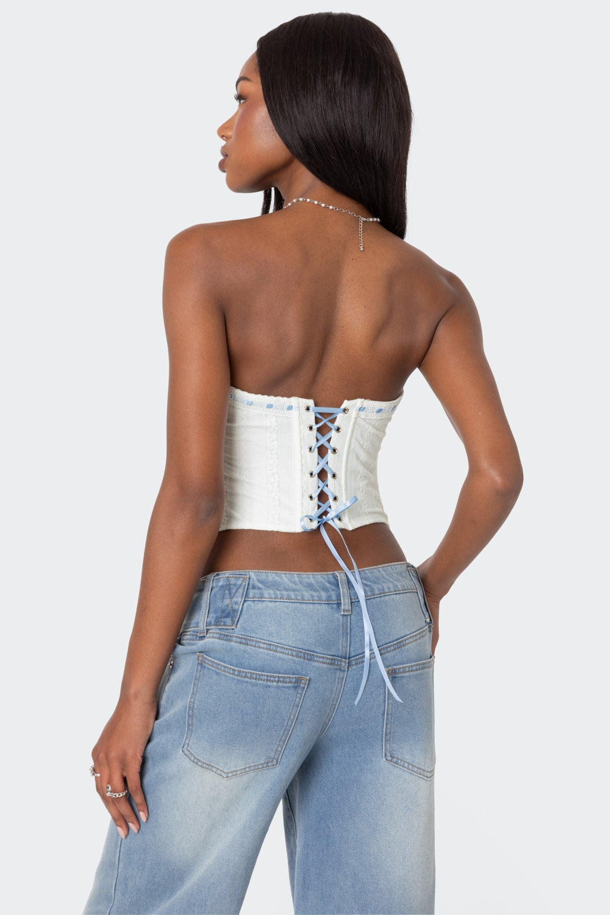 Mist Lacey Ribbon Corset-Milans Time
